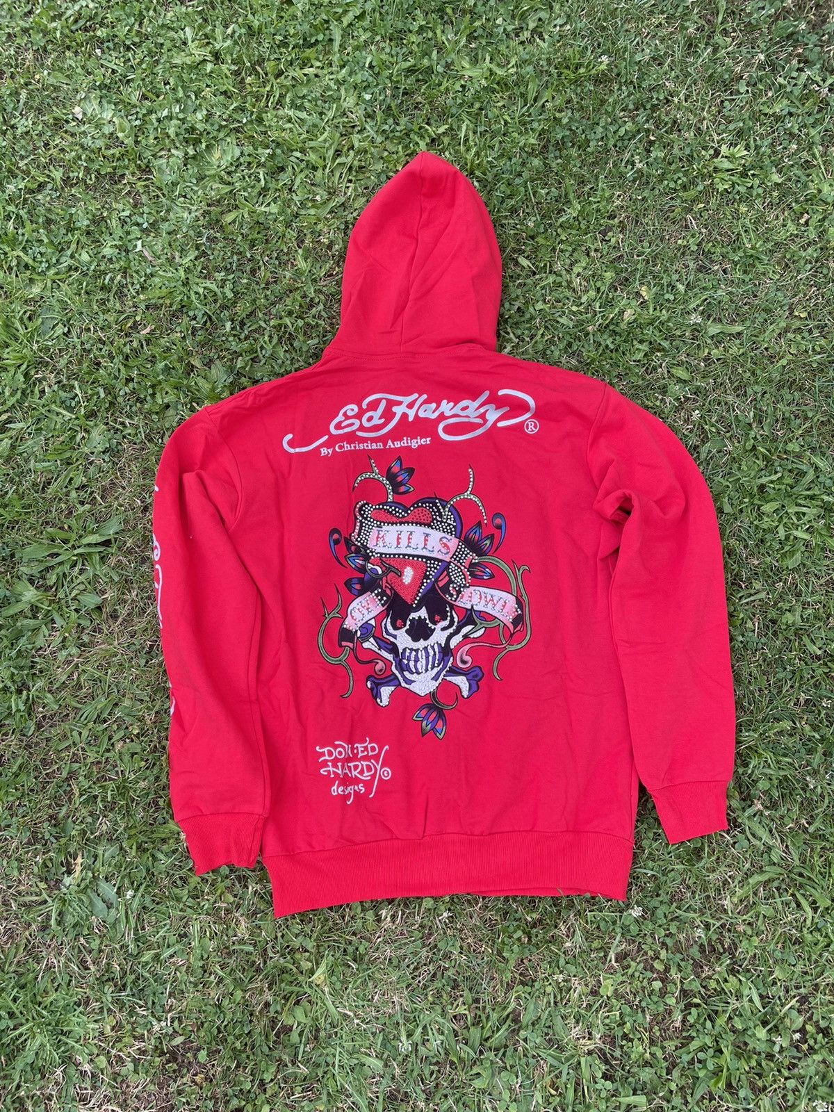 image of Christian Audigier x Ed Hardy By Ch. Audigier Zip Hoodie in Red, Men's (Size XL)