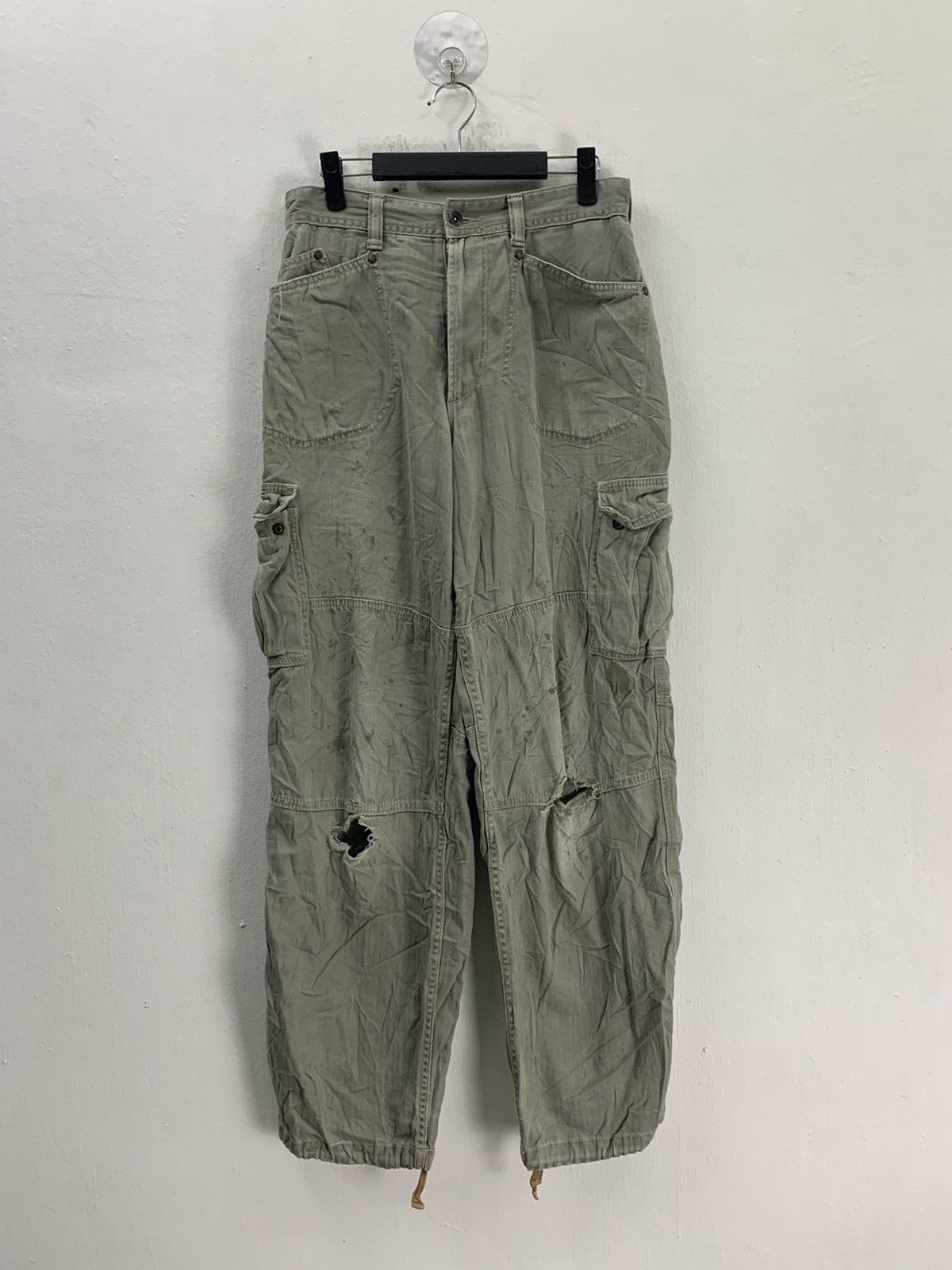 image of Vintage Cargo Pants Even River Multipocket Double Knee in Light Green, Men's (Size 29)