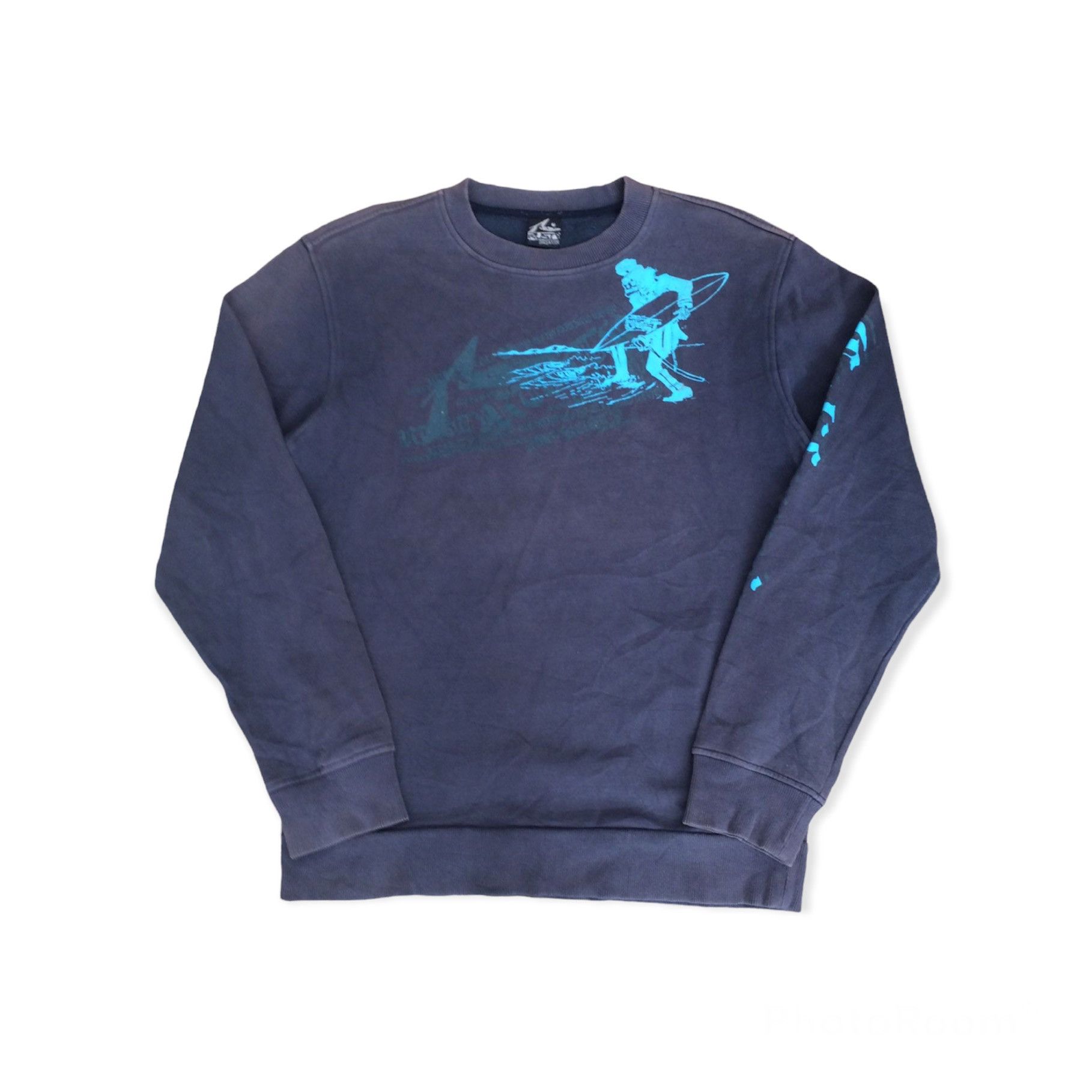 image of Vintage Rusty Surf California Pullover Sweatshirt Sun Faded in Blue, Men's (Size Medium)