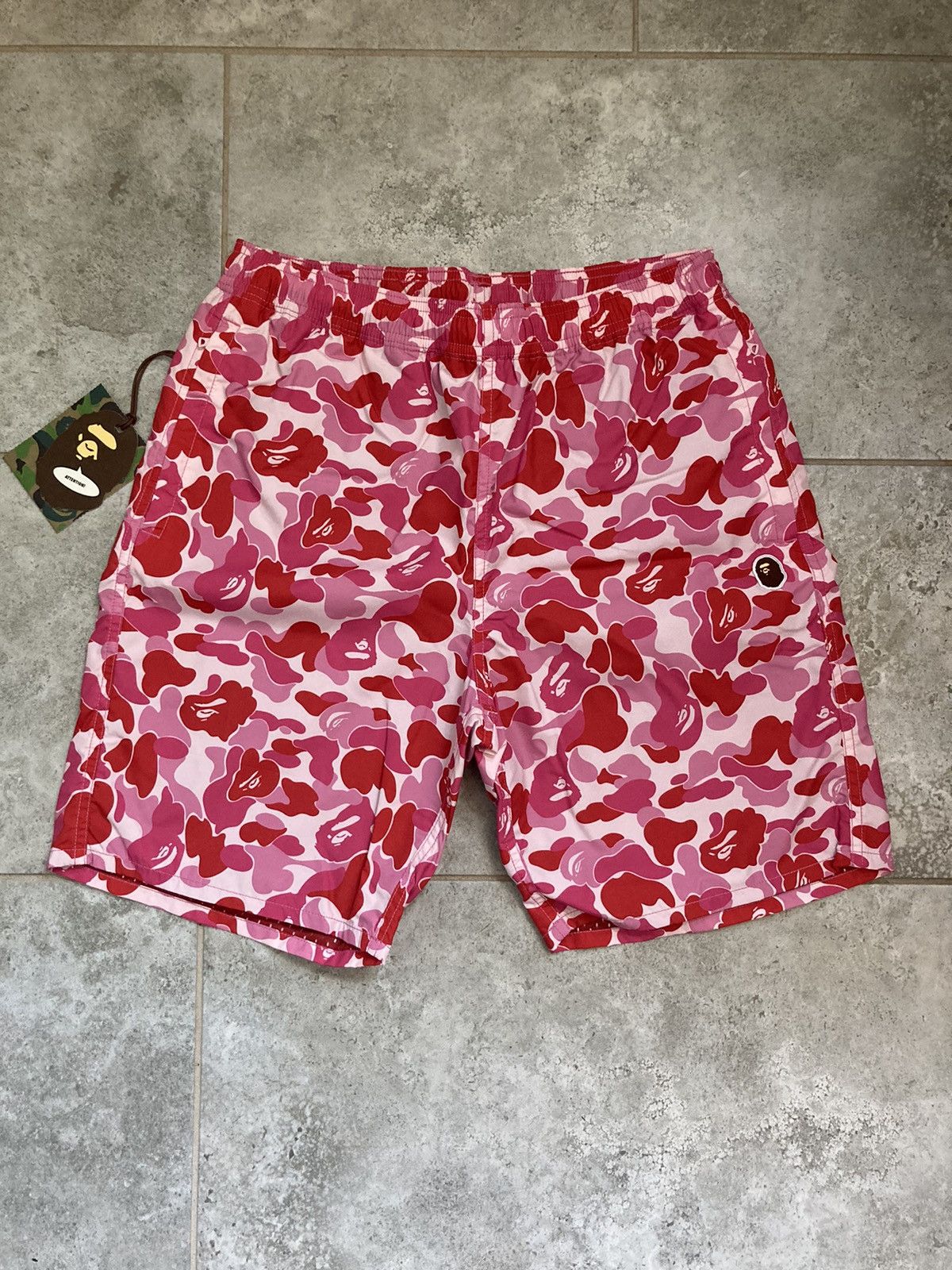 BAPE Stroke Camo Beach Shorts Red