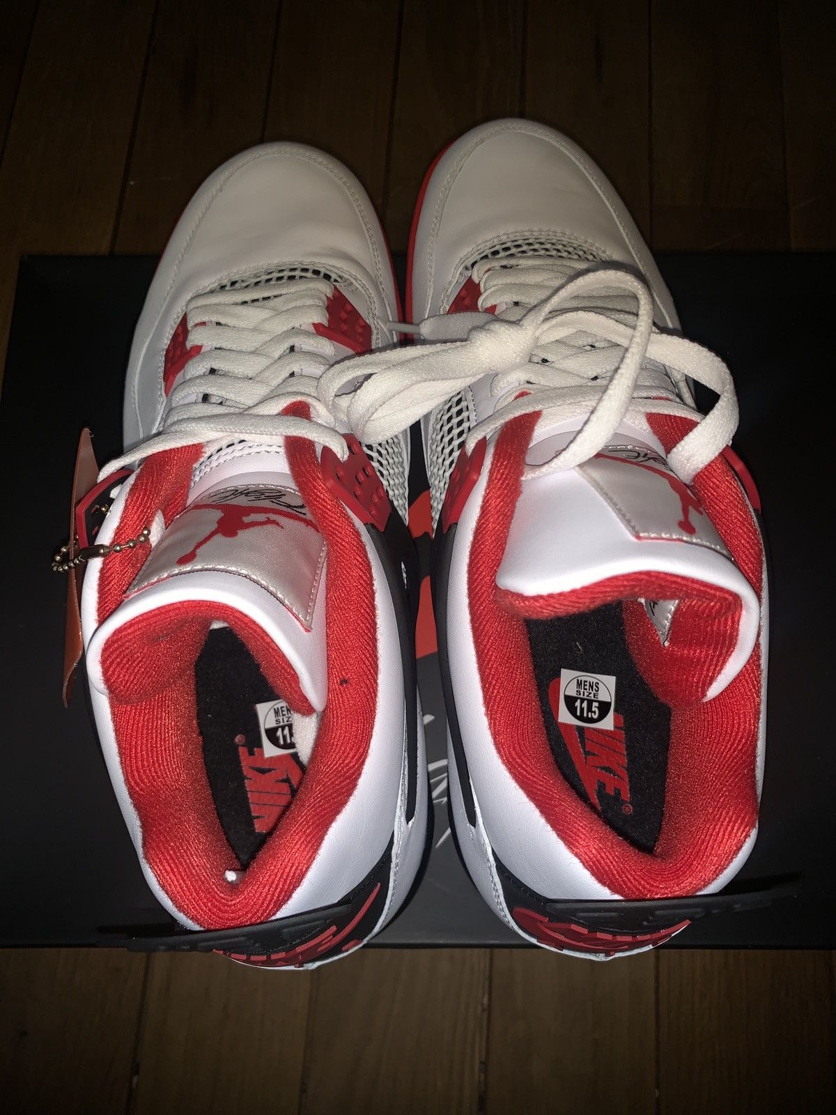 Jordan Brand × Nike Air Jordan 4 Retro White/Fire Red-Black-tech Grey Blanc/Noir Size US 11.5 / EU 44-45 - 6 Thumbnail