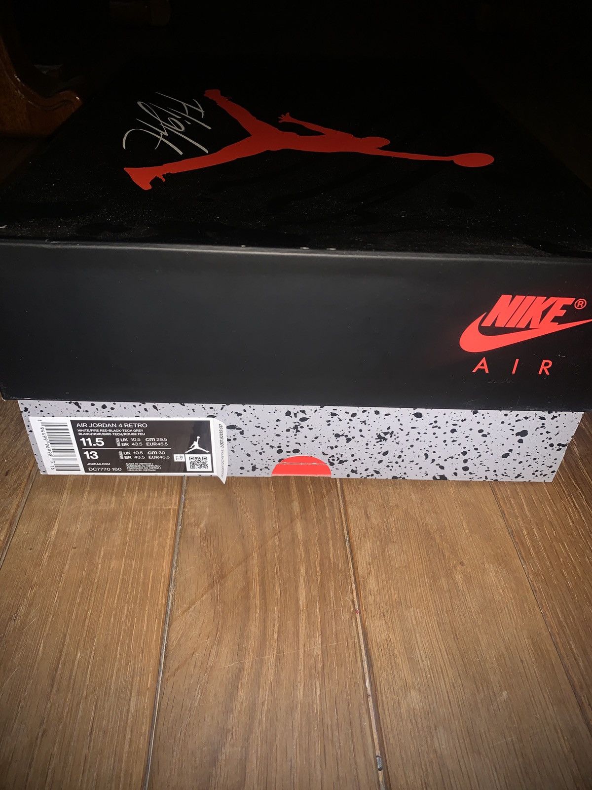 Jordan Brand × Nike Air Jordan 4 Retro White/Fire Red-Black-tech Grey Blanc/Noir Size US 11.5 / EU 44-45 - 1 Thumbnail