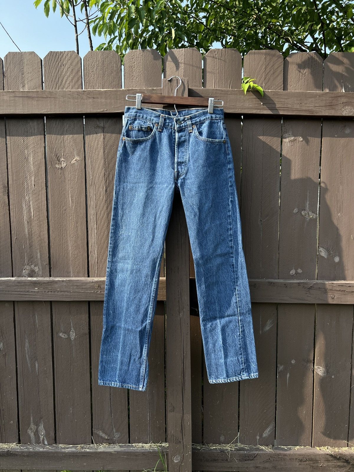 1980s Levi’s 501 XX Button Fly Straight Fit Blue Jeans