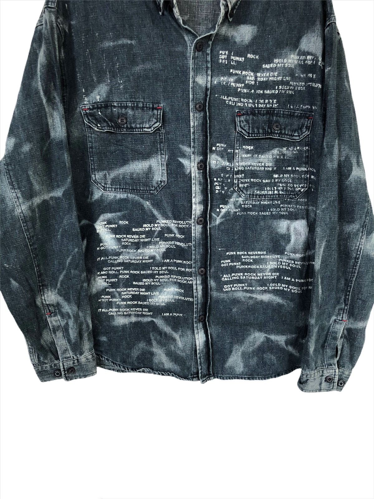 BERNINGS SHO "PUNK ROCK NEVER DIE" Poems Anarchy Denim Shirt Size US L / EU 52-54 / 3 - 3 Thumbnail