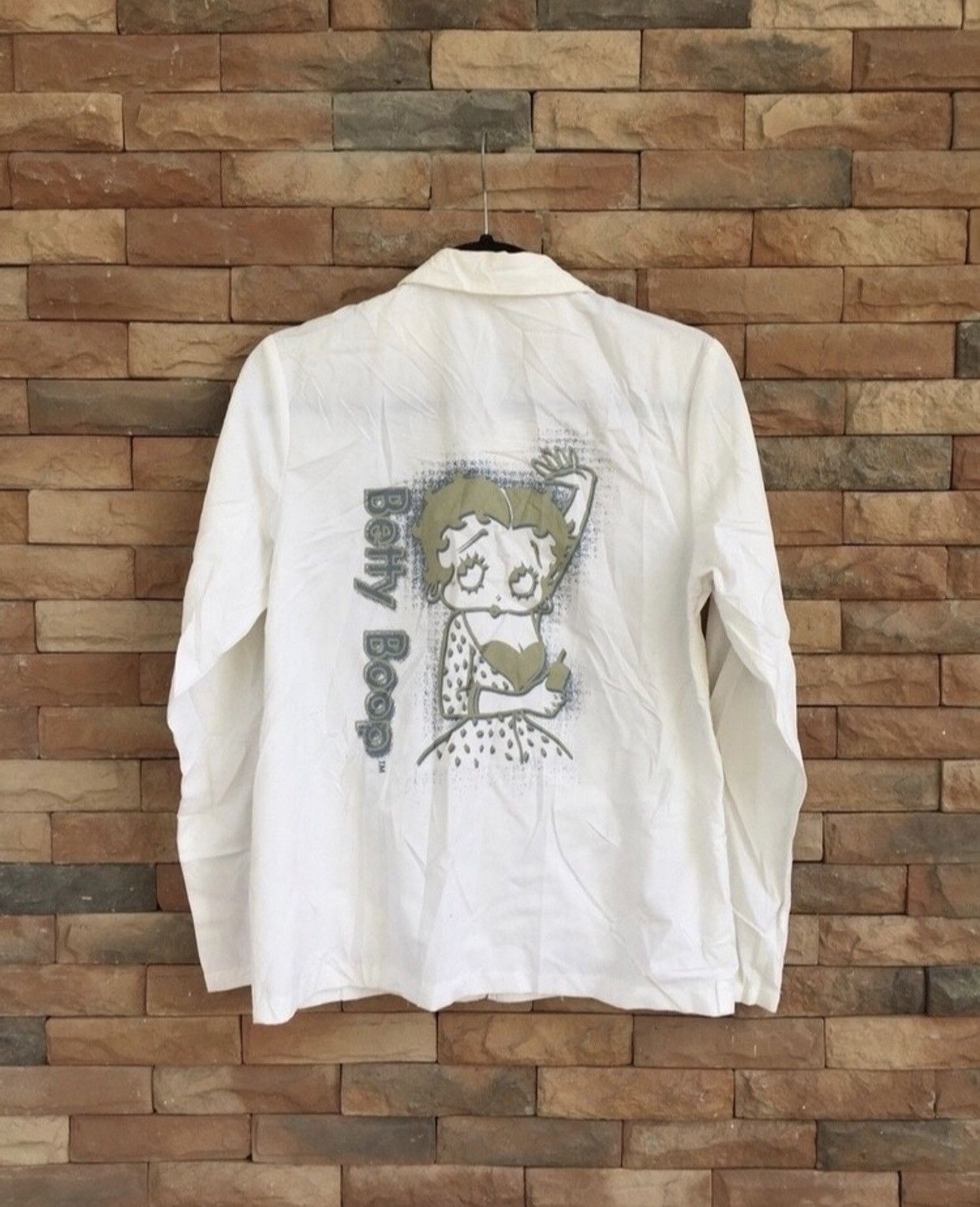 image of Vintage 90's Betty Boop Zip Up Jacket in White, Men's (Size Small)