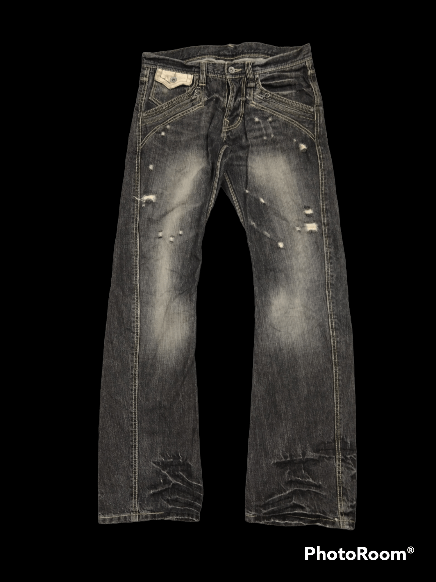 image of Avant Garde x Distressed Denim Flaresick Twist Riped Nicole Denim Pants in Grey Distressed (Size 30