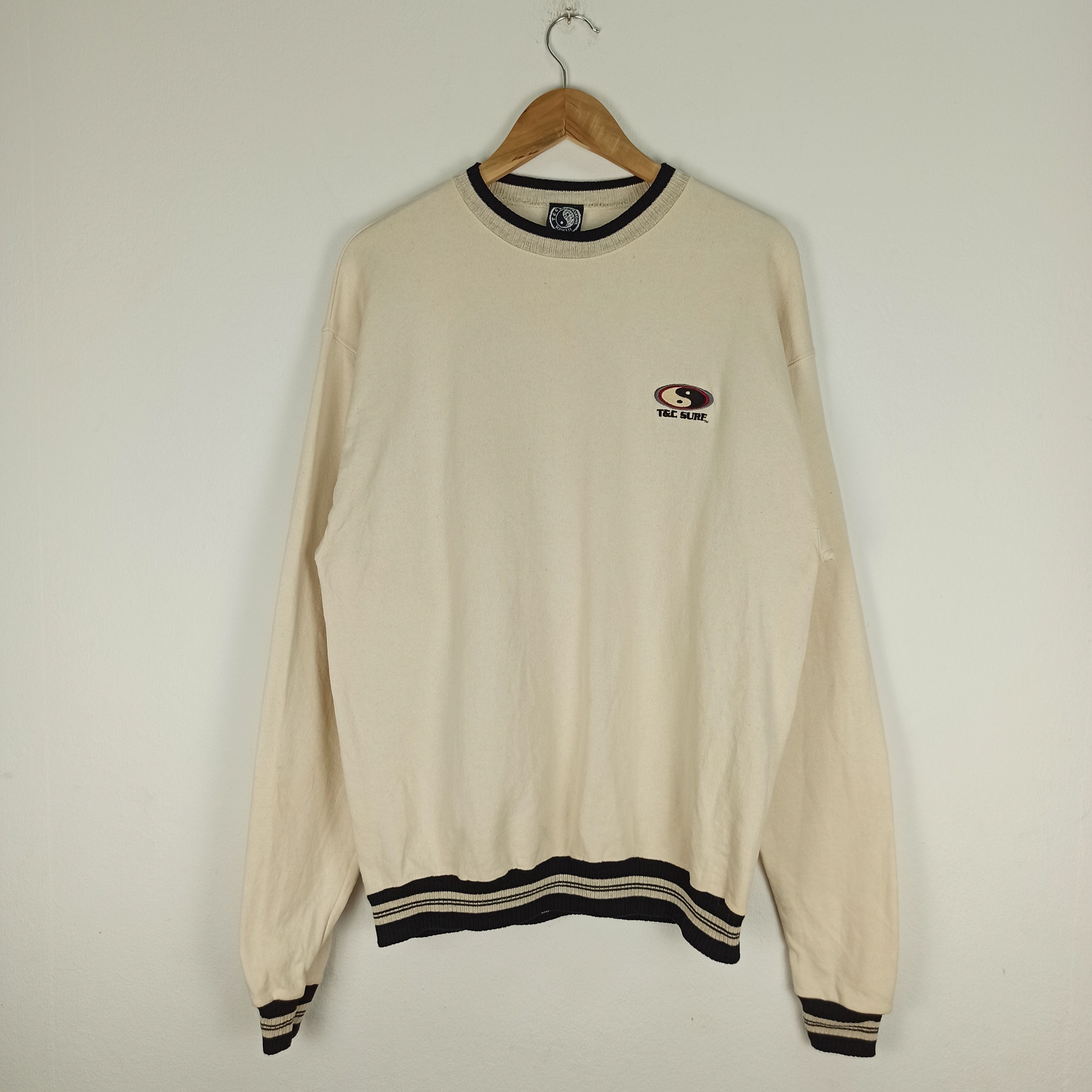 image of Hawaiian Shirt x Surf Style Vintage T&c Surf Hawaiian Sweatshirt Embroidered Logo in Cream (Size Sm