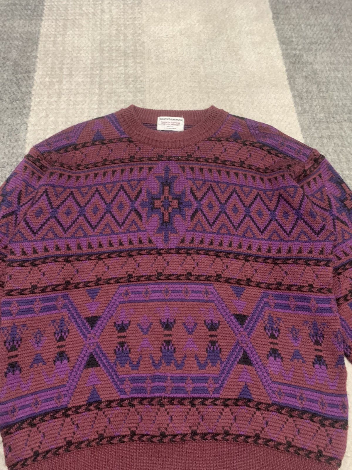 Aran Isles Knitwear × Designer BACKGAMMON 80s Navajo Intarsia Knit Pullover Jumper Sweater Size US M / EU 48-50 / 2 - 3 Thumbnail