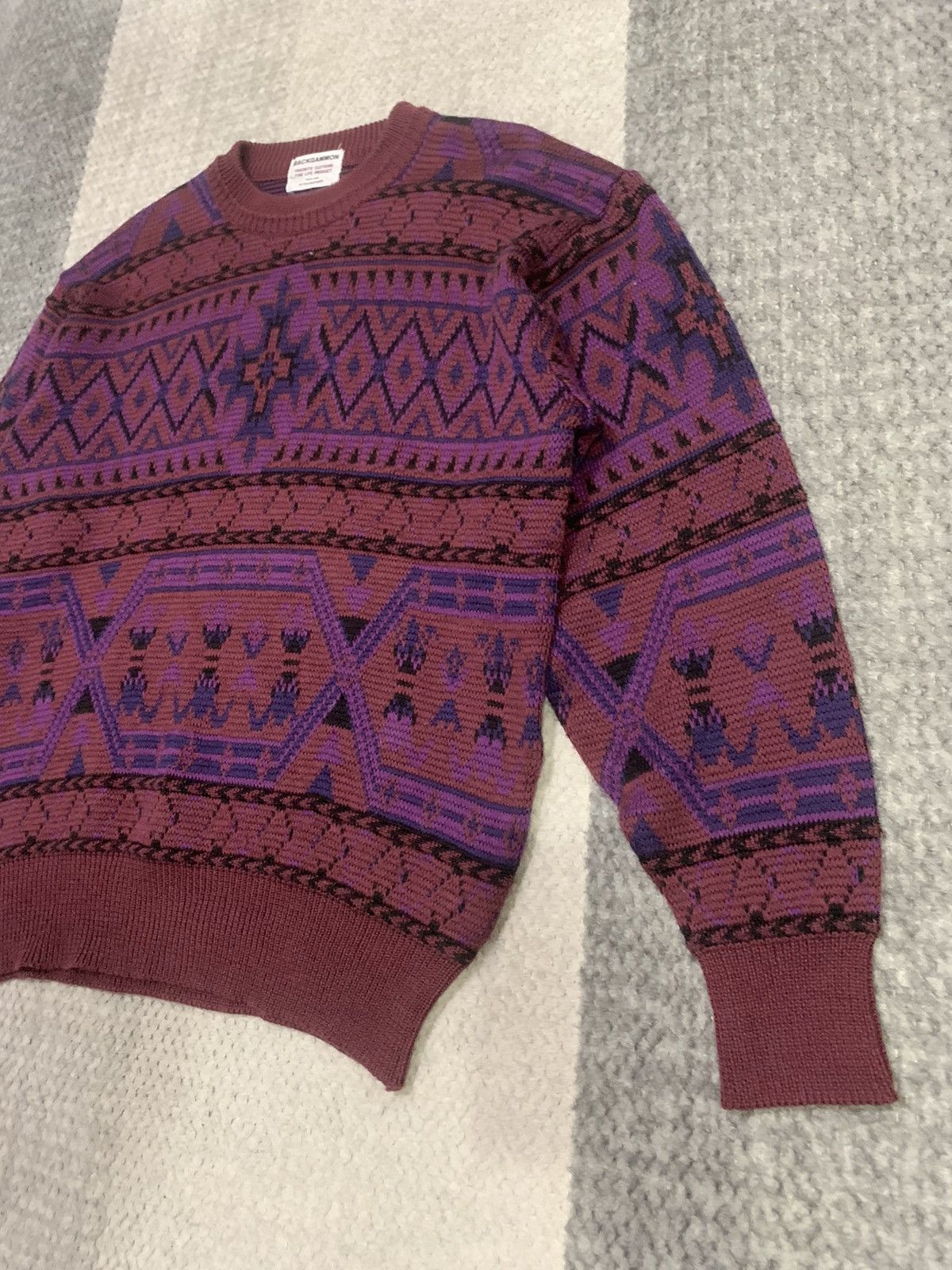 Aran Isles Knitwear × Designer BACKGAMMON 80s Navajo Intarsia Knit Pullover Jumper Sweater Size US M / EU 48-50 / 2 - 6 Thumbnail