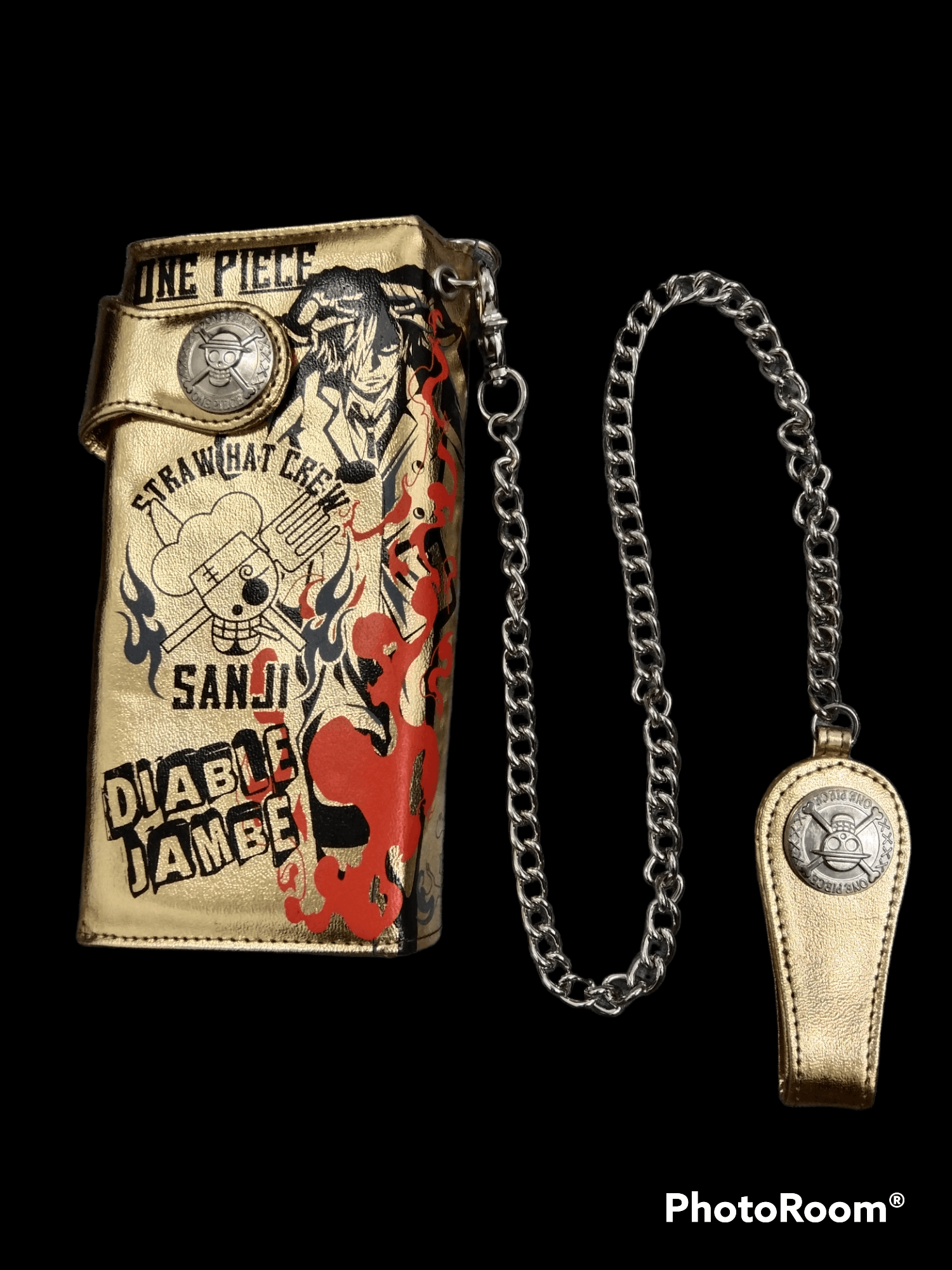 image of Anima x Character Hero One Piece Straw Hat Crew Long Wallet Chain in Gold, Men's