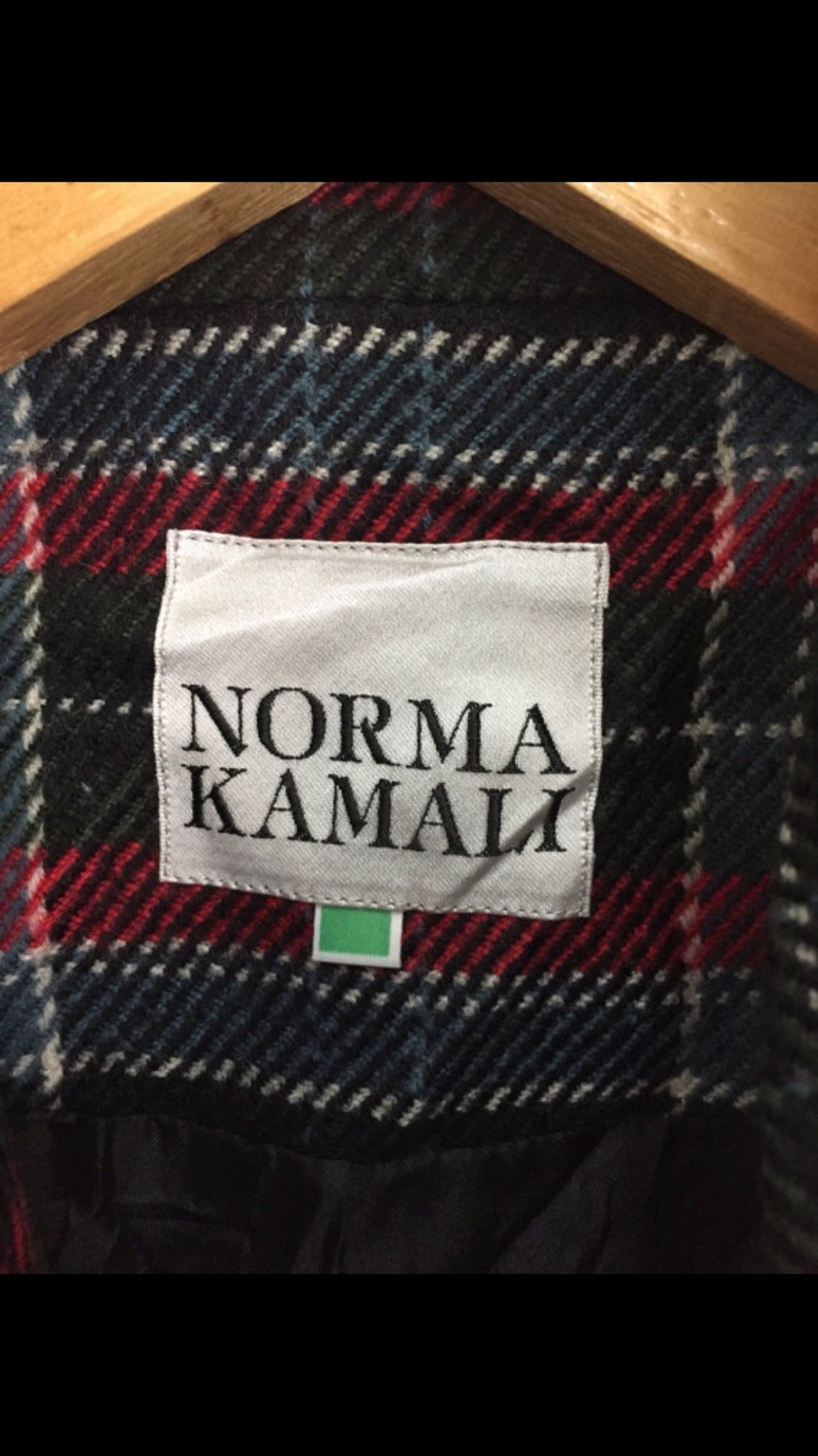 Designer NORMA KAMALI Wool Tartan Checked Jacket Coat Armpit 18"x27" Size 38S - 4 Thumbnail