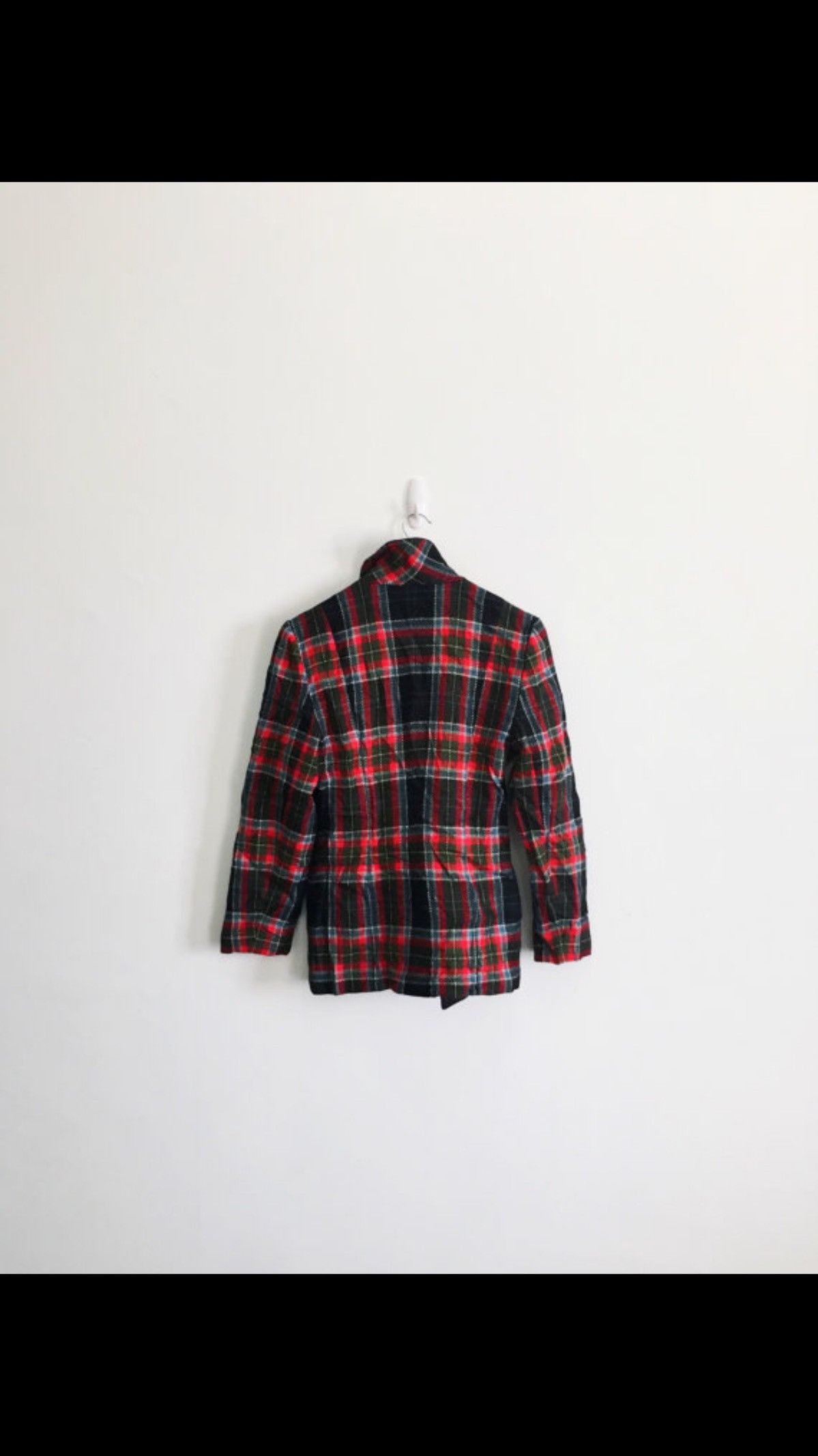 Designer NORMA KAMALI Wool Tartan Checked Jacket Coat Armpit 18"x27" Size 38S - 3 Thumbnail