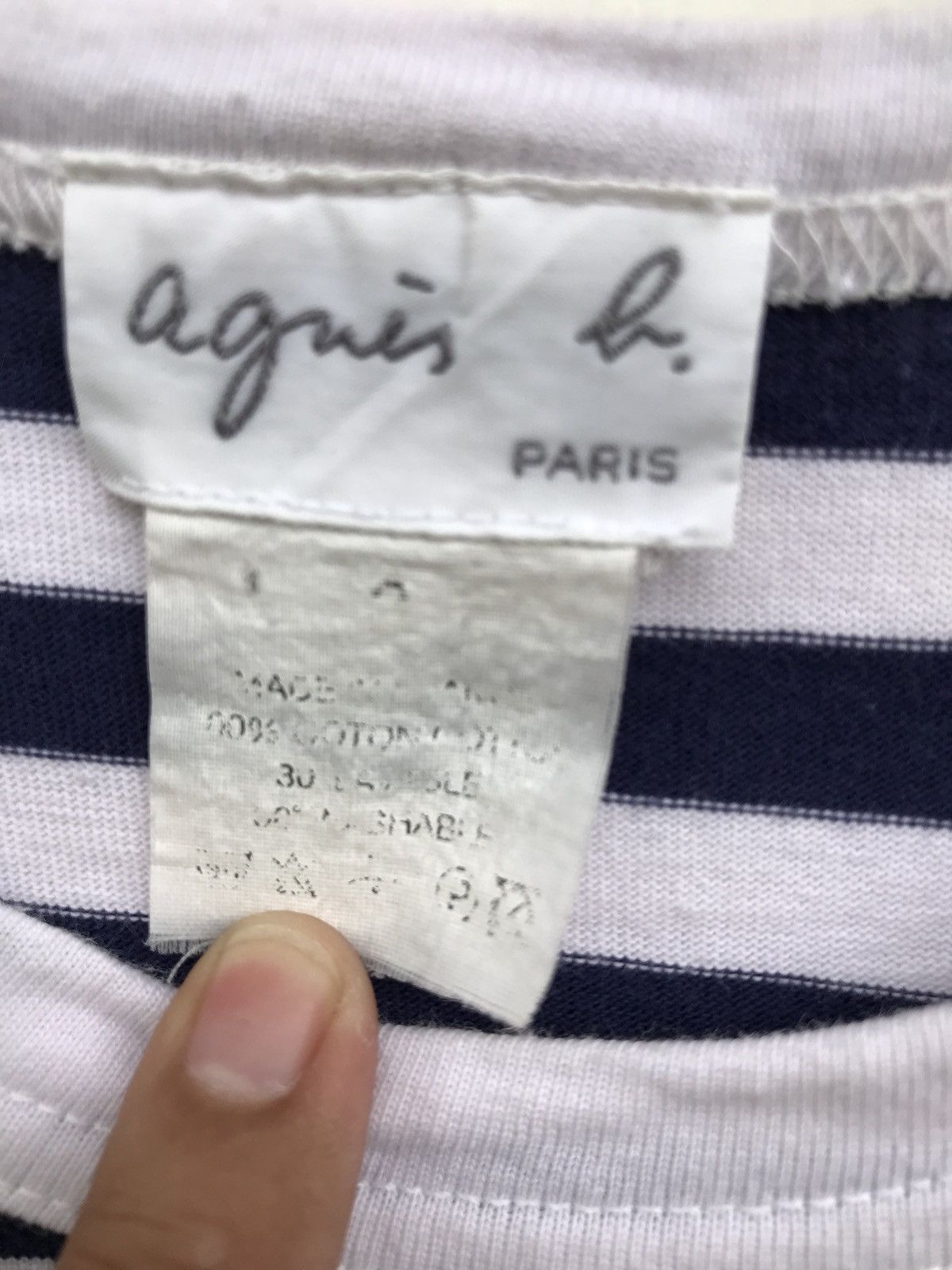 agnes b. Agnes B. Paris White/Navy Blue LS Prisoners Shirts Size US M / EU 48-50 / 2 - 6 Thumbnail