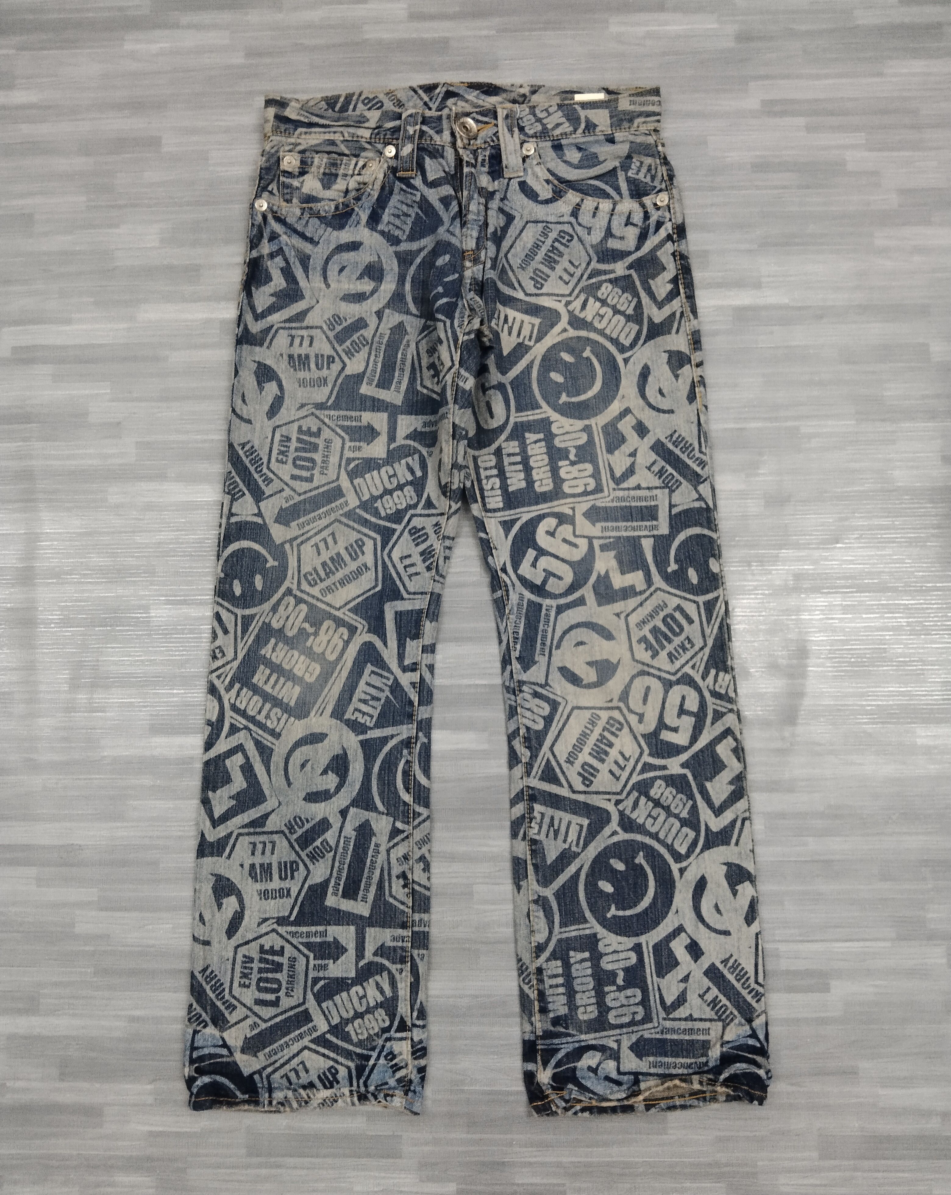 Japanese Brand INSANE 90🔥SiCK FULLPRINT CO&LU DENIM PANTS Size US 31 - 2 Thumbnail