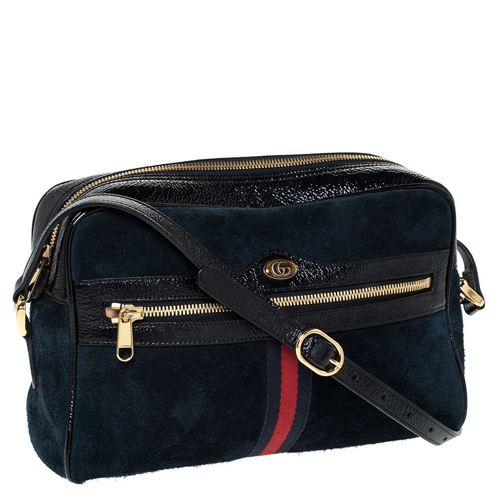 Gucci Gucci BNWT Navy Suede Patent Leather Ophidia Shoulder Bag Size ONE SIZE - 1 Thumbnail