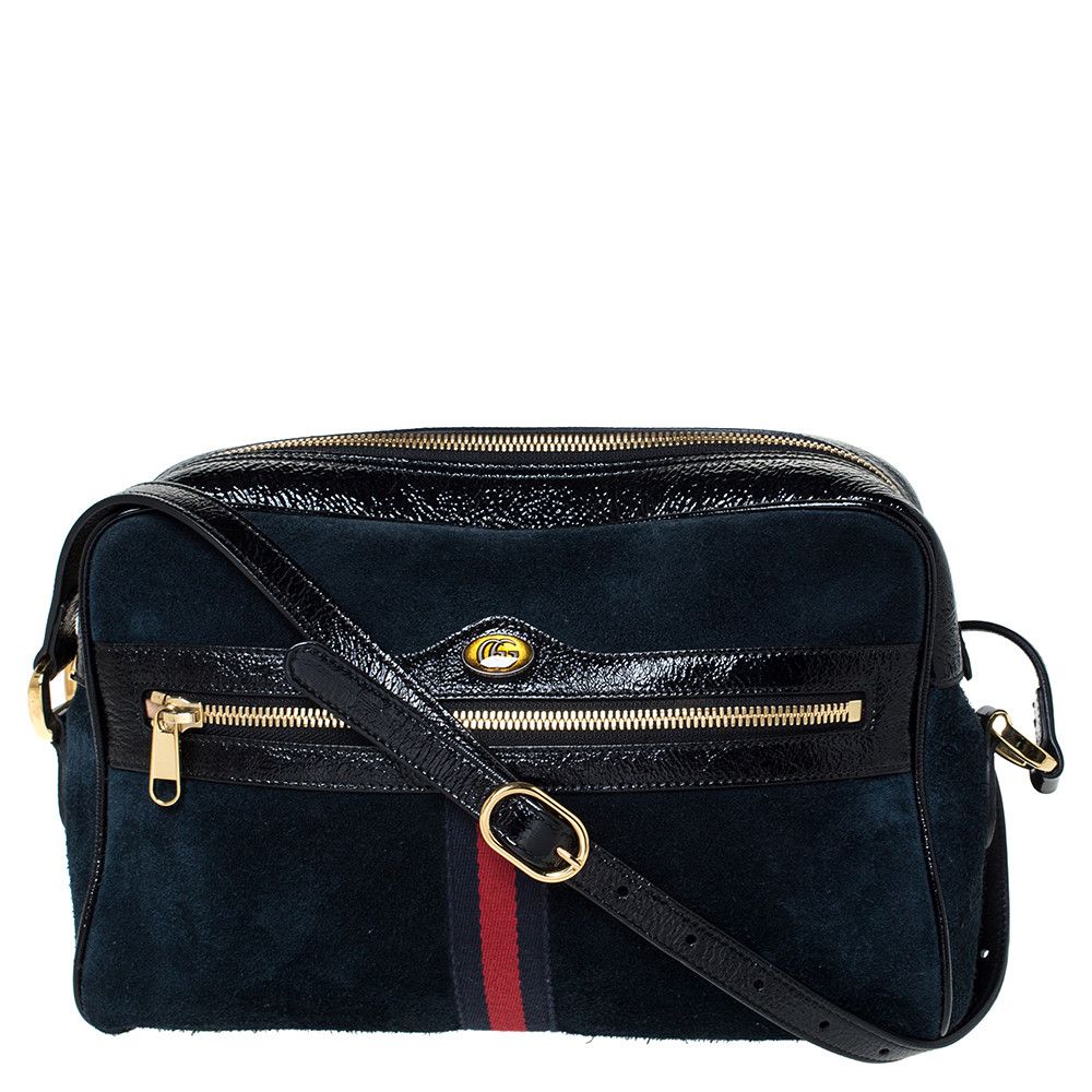 Gucci Gucci BNWT Navy Suede Patent Leather Ophidia Shoulder Bag Size ONE SIZE - 3 Thumbnail