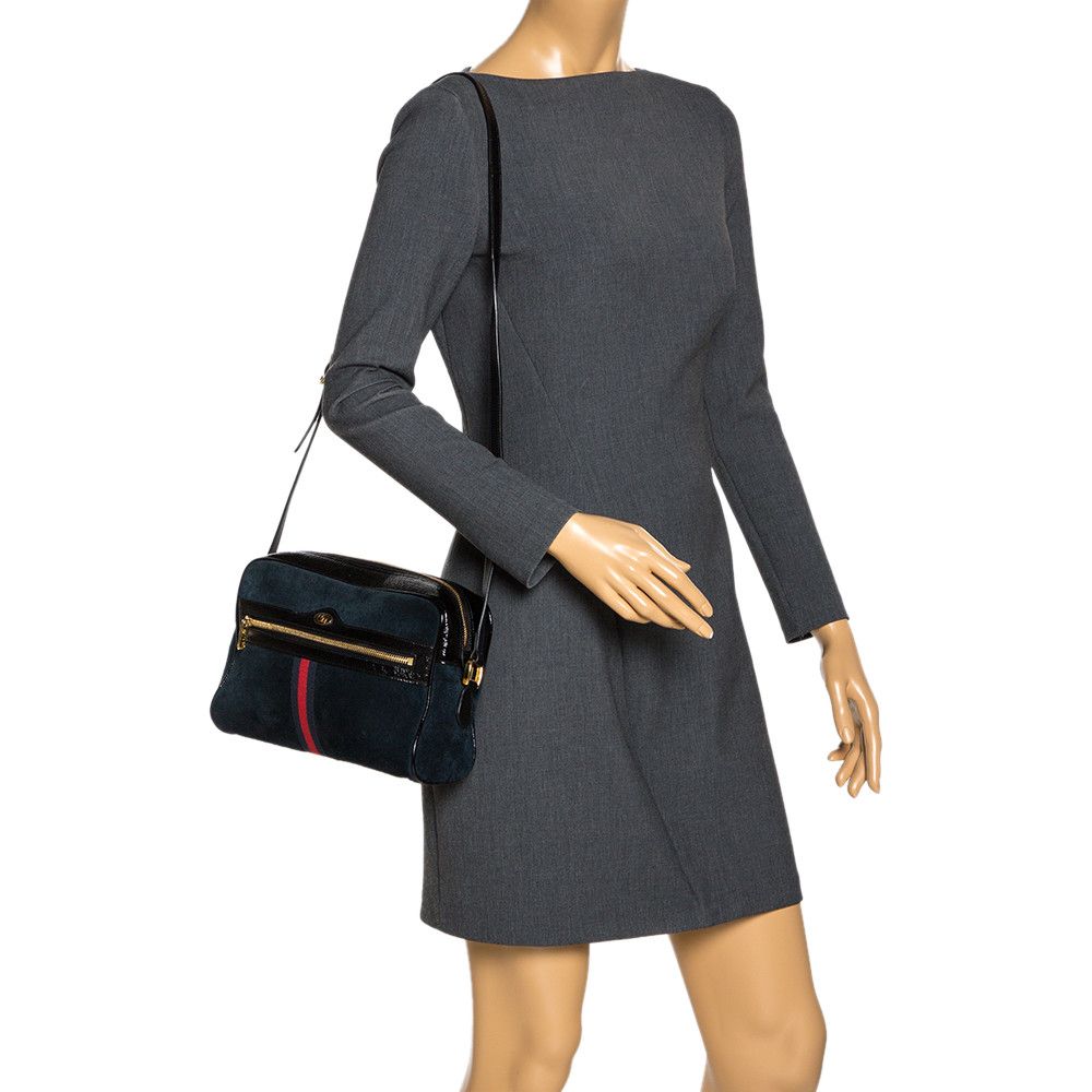 Gucci Gucci BNWT Navy Suede Patent Leather Ophidia Shoulder Bag Size ONE SIZE - 4 Thumbnail