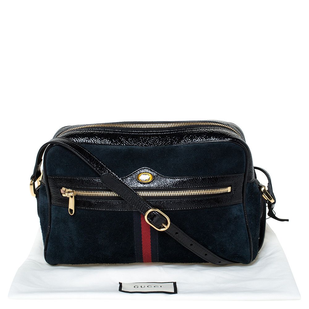 Gucci Gucci BNWT Navy Suede Patent Leather Ophidia Shoulder Bag Size ONE SIZE - 2 Thumbnail