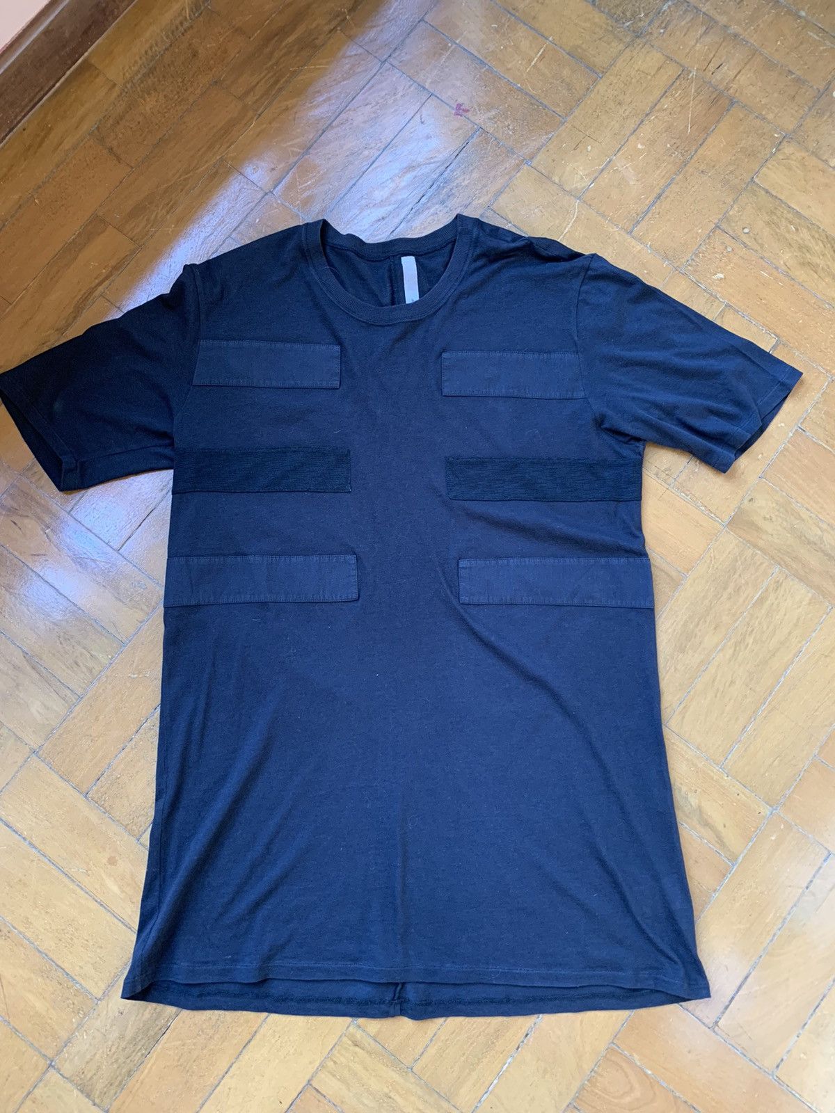 image of Damir Doma Black Fine Cotton Patch Stripe Oversize T-Shirt Worn Once, Men's (Size Medium)
