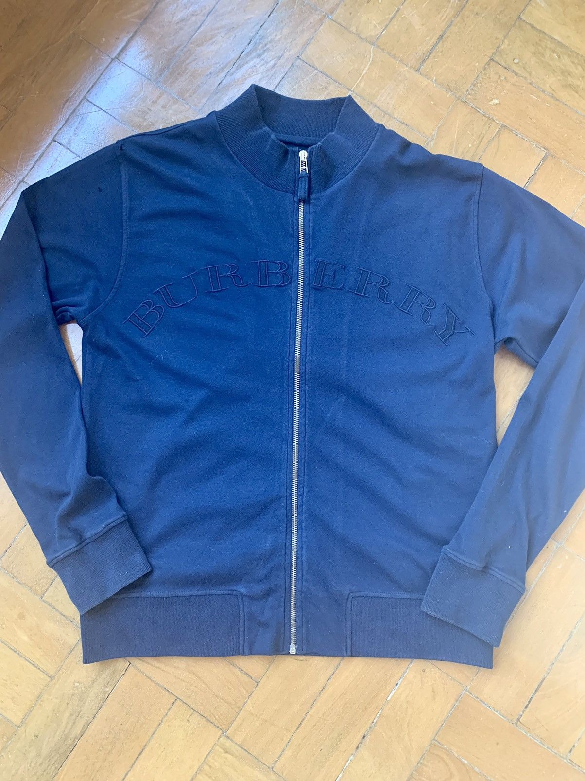 Burberry Navy Blue Jersey Bomber Jacket Made In Portugal