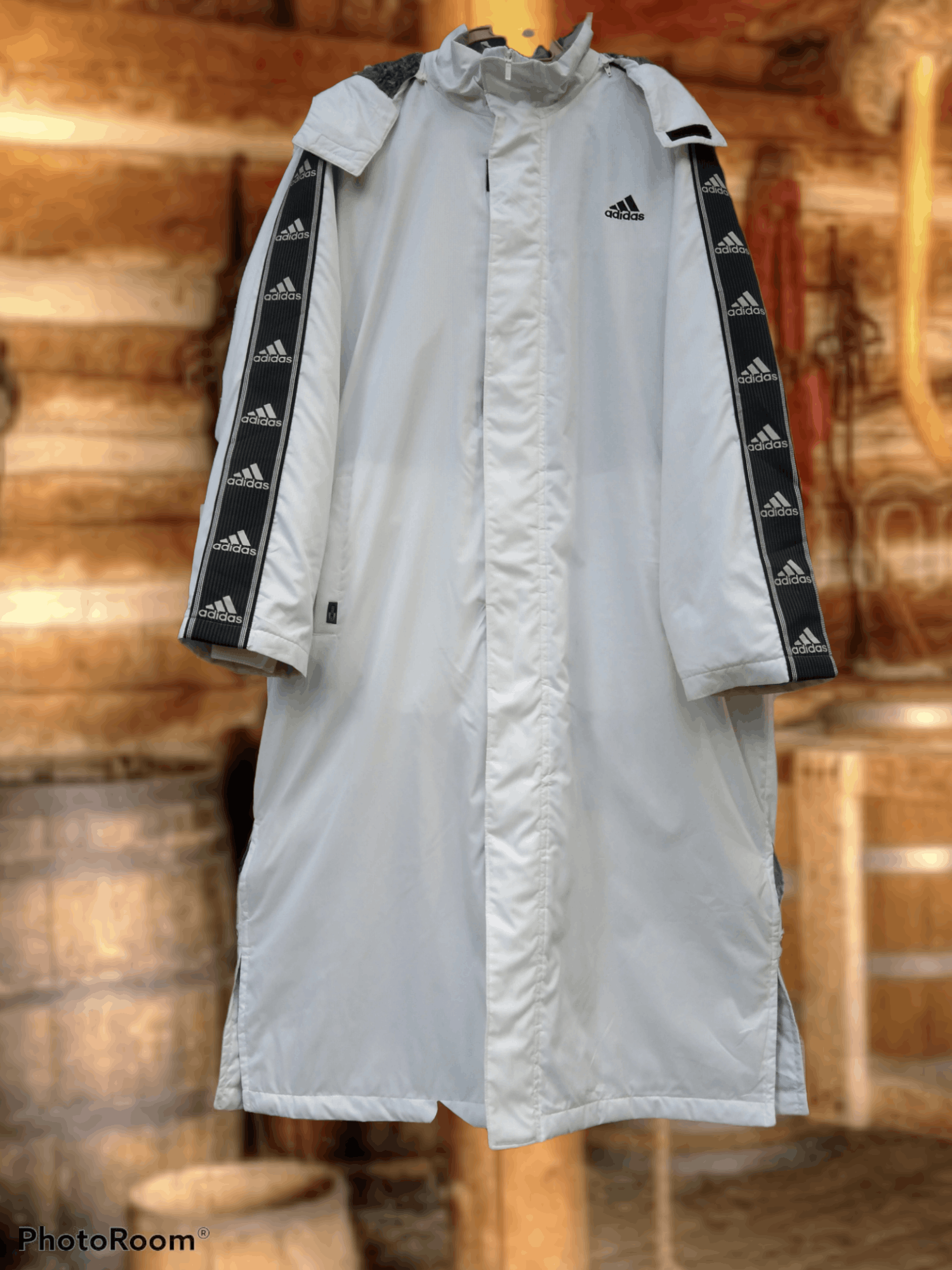 image of Vintage Adidas Hoodie Sherpa Parka Long Jacket in White, Men's (Size Large)
