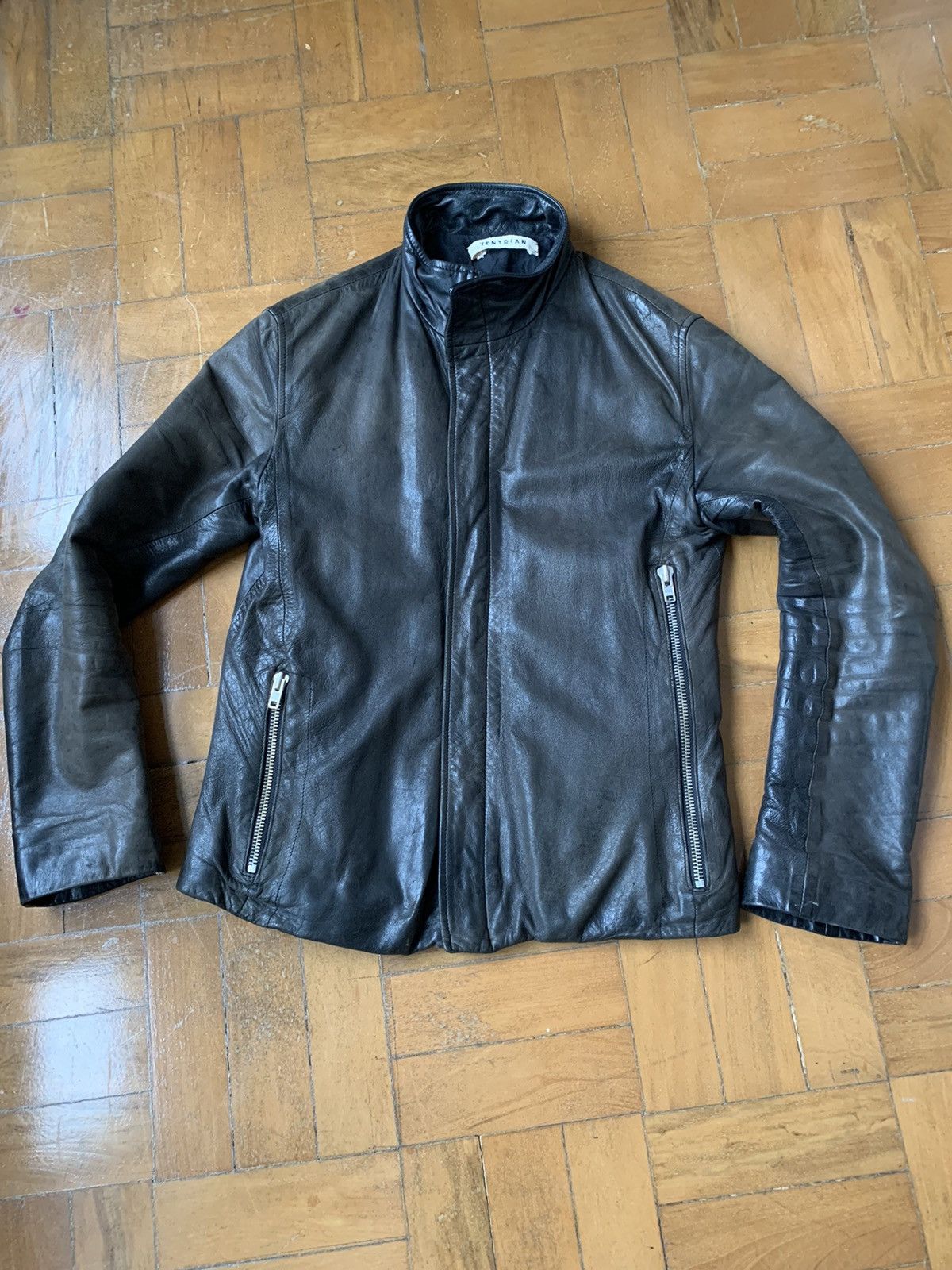 Lentrian Lentrian Brown on Black Distressed Lamb Leather Jacket Size US M / EU 48-50 / 2 - 1 Thumbnail
