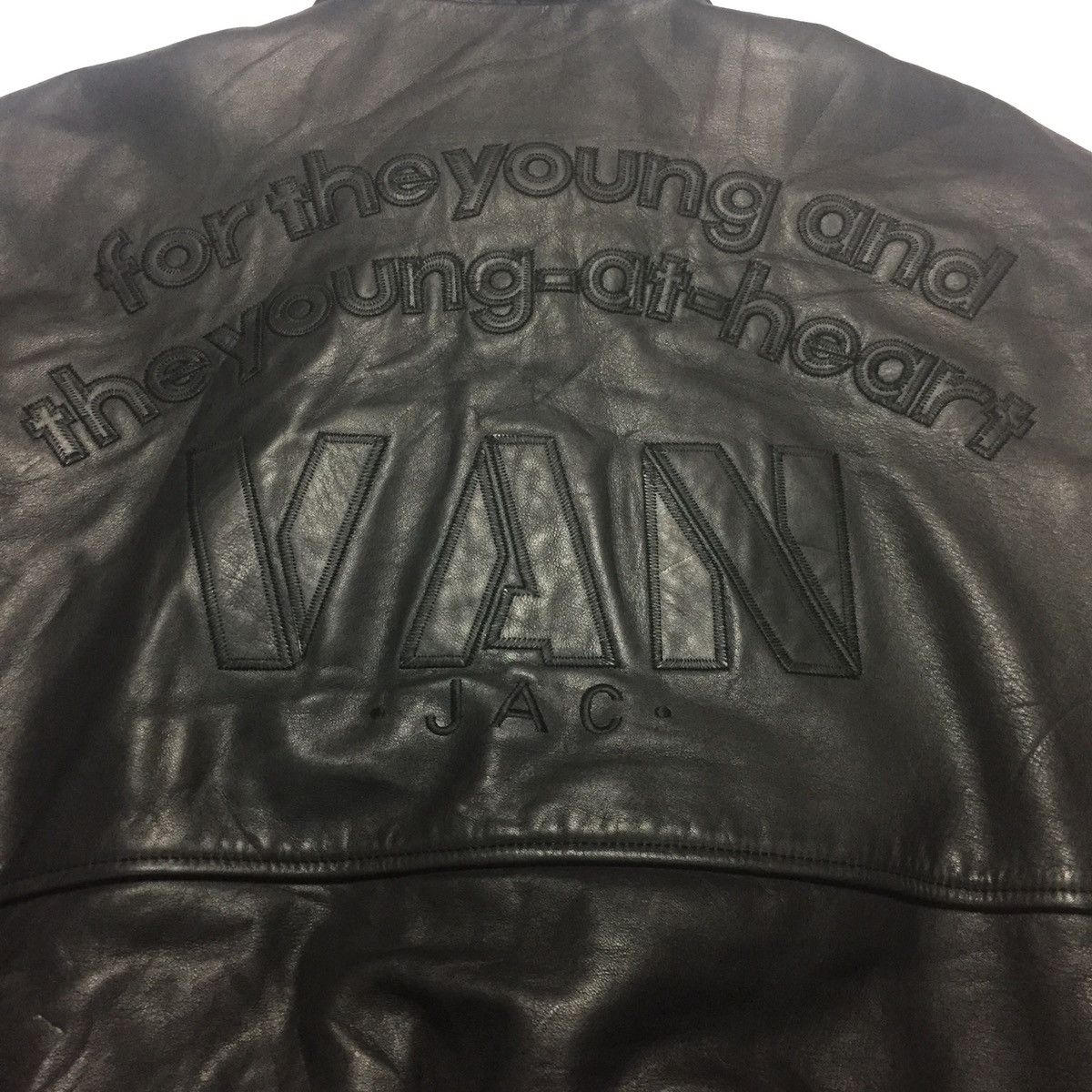 Japanese Brand Van Jac bomber leather jacket spellout Size US L / EU 52-54 / 3 - 3 Thumbnail