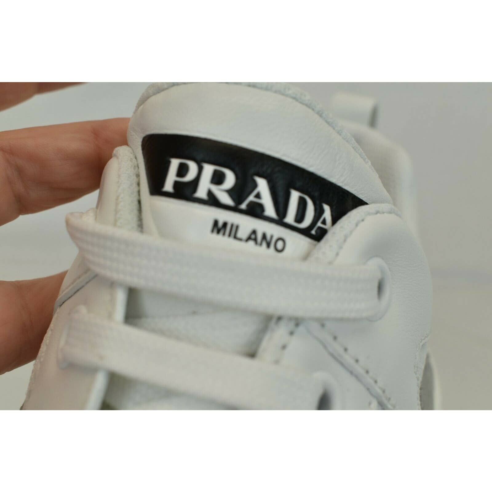 Prada 4E3490 WHITE LEATHER GRAY SUEDE MESH PLATFORM SNEAKERS 8 Size US 9 / EU 42 - 4 Thumbnail