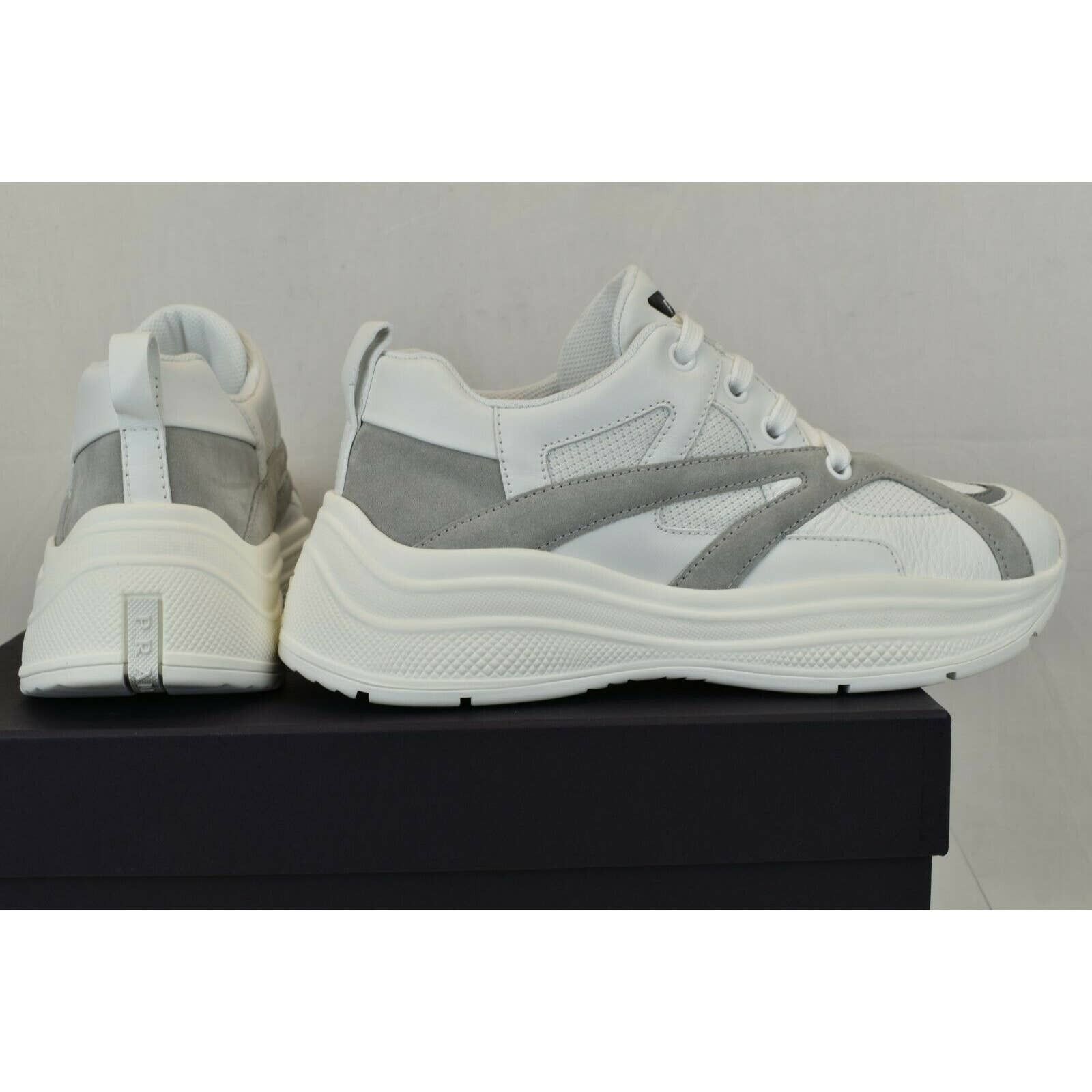 Prada 4E3490 WHITE LEATHER GRAY SUEDE MESH PLATFORM SNEAKERS 8 Size US 9 / EU 42 - 6 Thumbnail