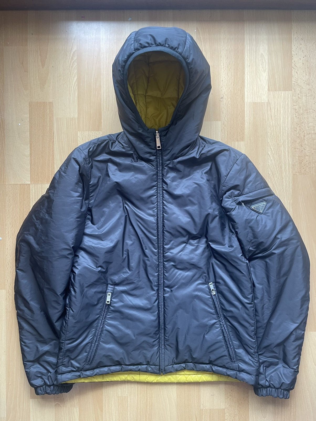 Image of Prada Nylon Padded Reversible Jacket in Black, Men's (Size Small)