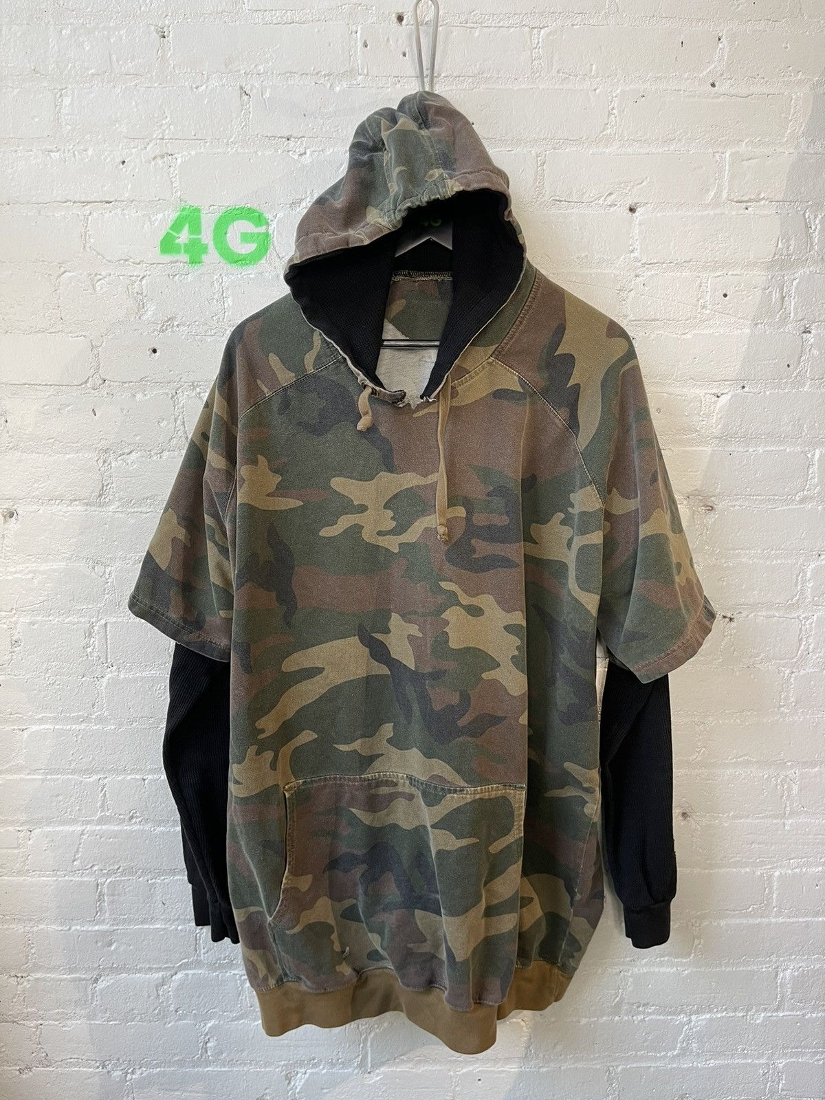 Image of Vintage Camo Double Layer Thrashed Hoodie, Men's (Size 2XL)