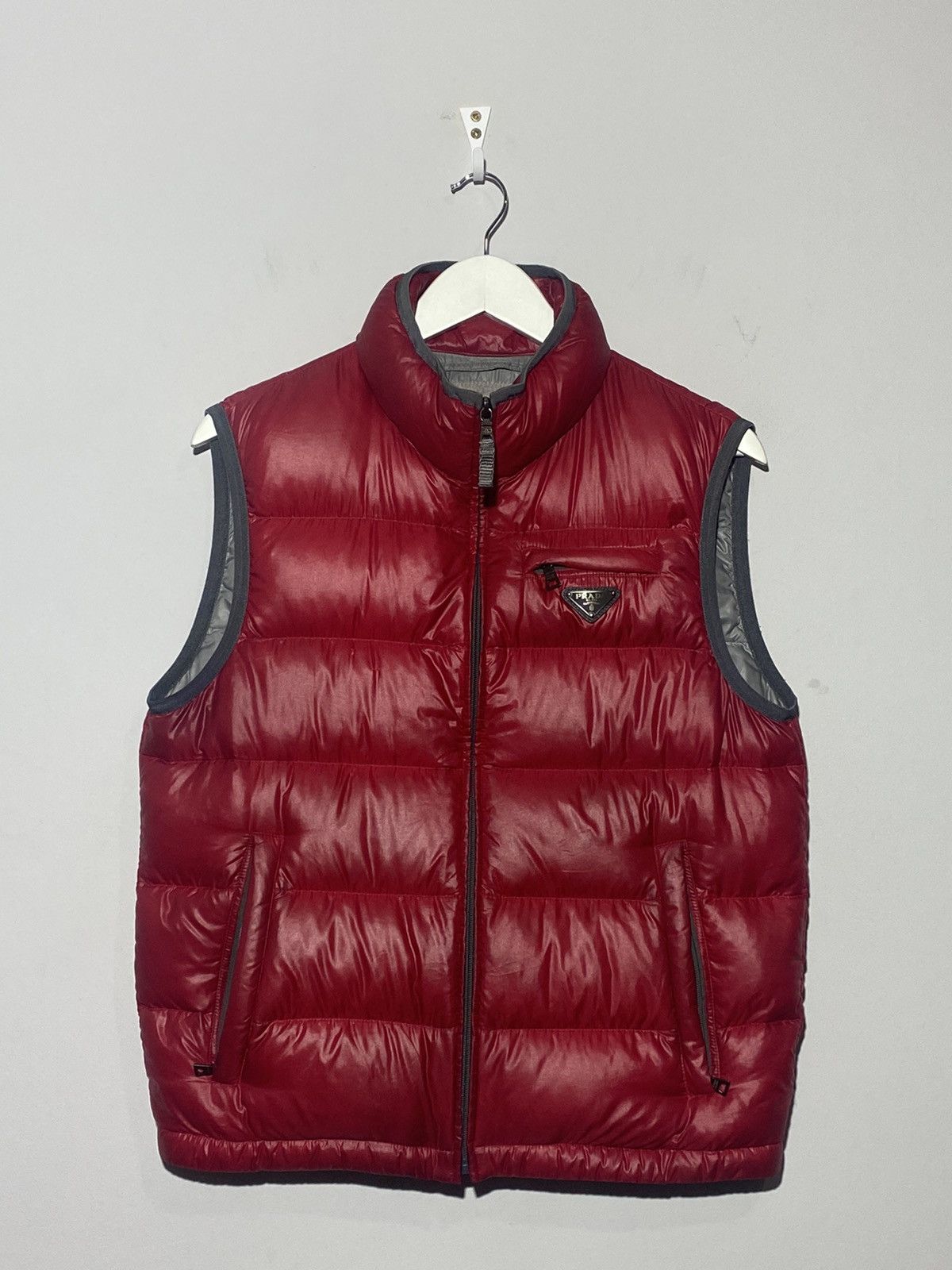 image of Prada Authentic Nylon Goose Down Vest in Red, Men's (Size Small)