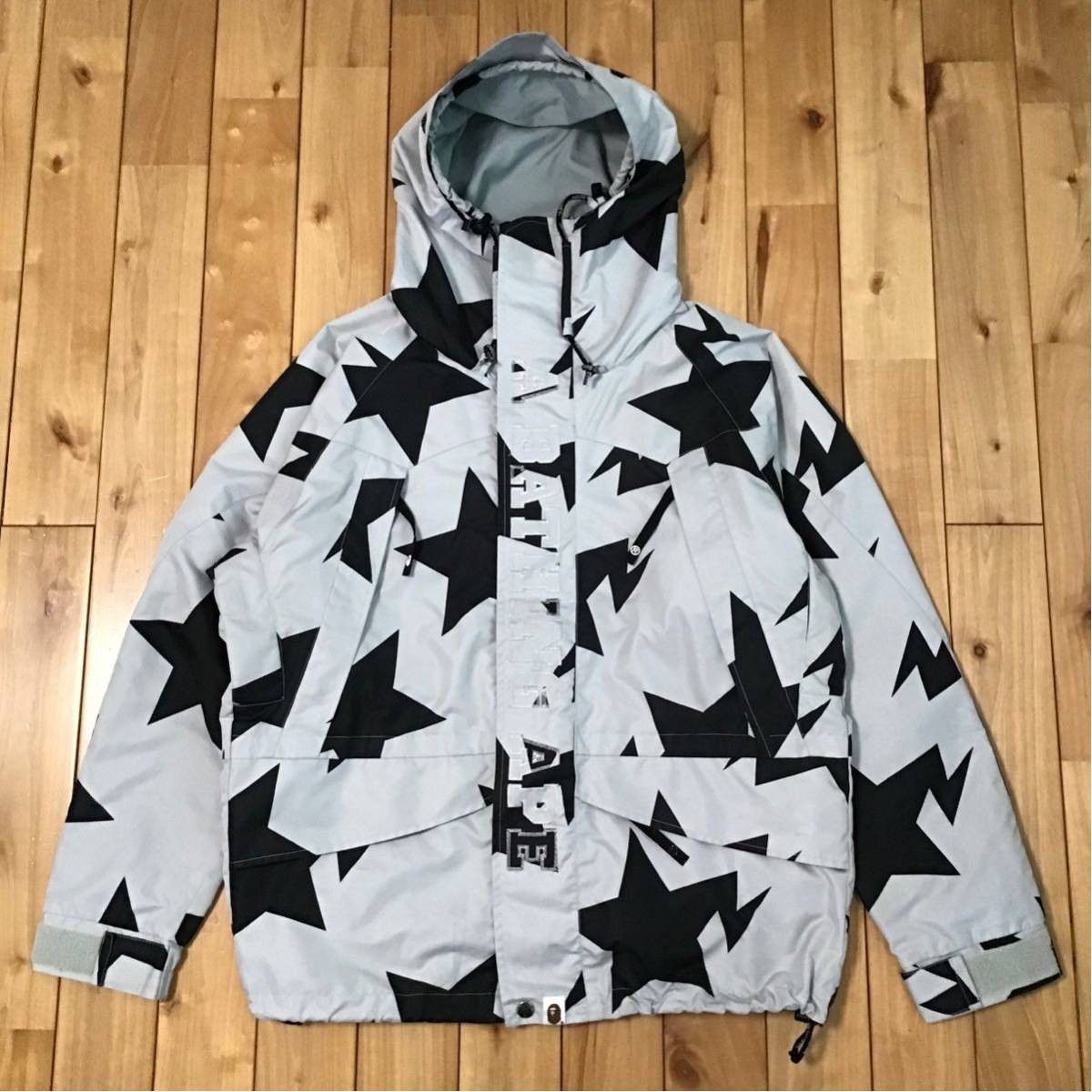 image of Bapesta Snowboard Jacket Gray Bape Star in Grey, Men's (Size Medium)