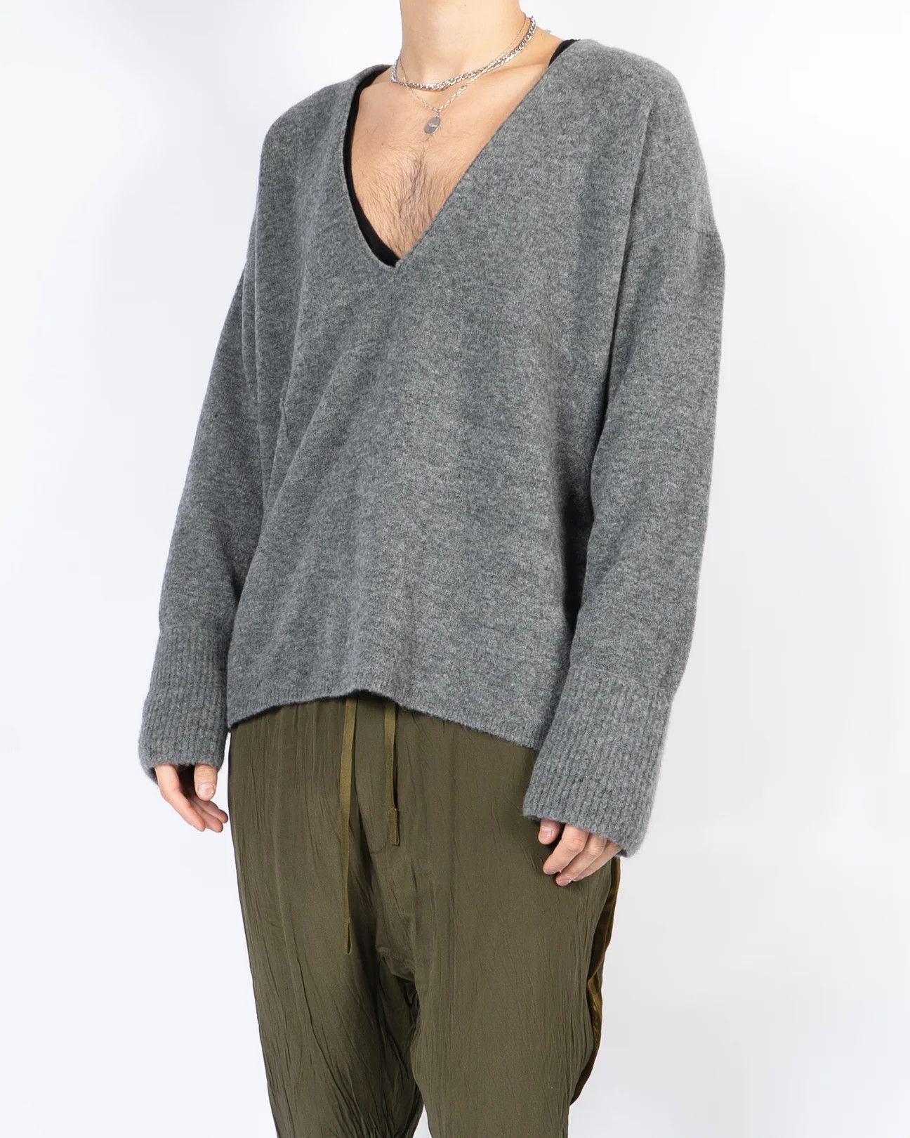 image of Haider Ackermann Fw16 Grey V-Neck Sweater, Men's (Size Small)