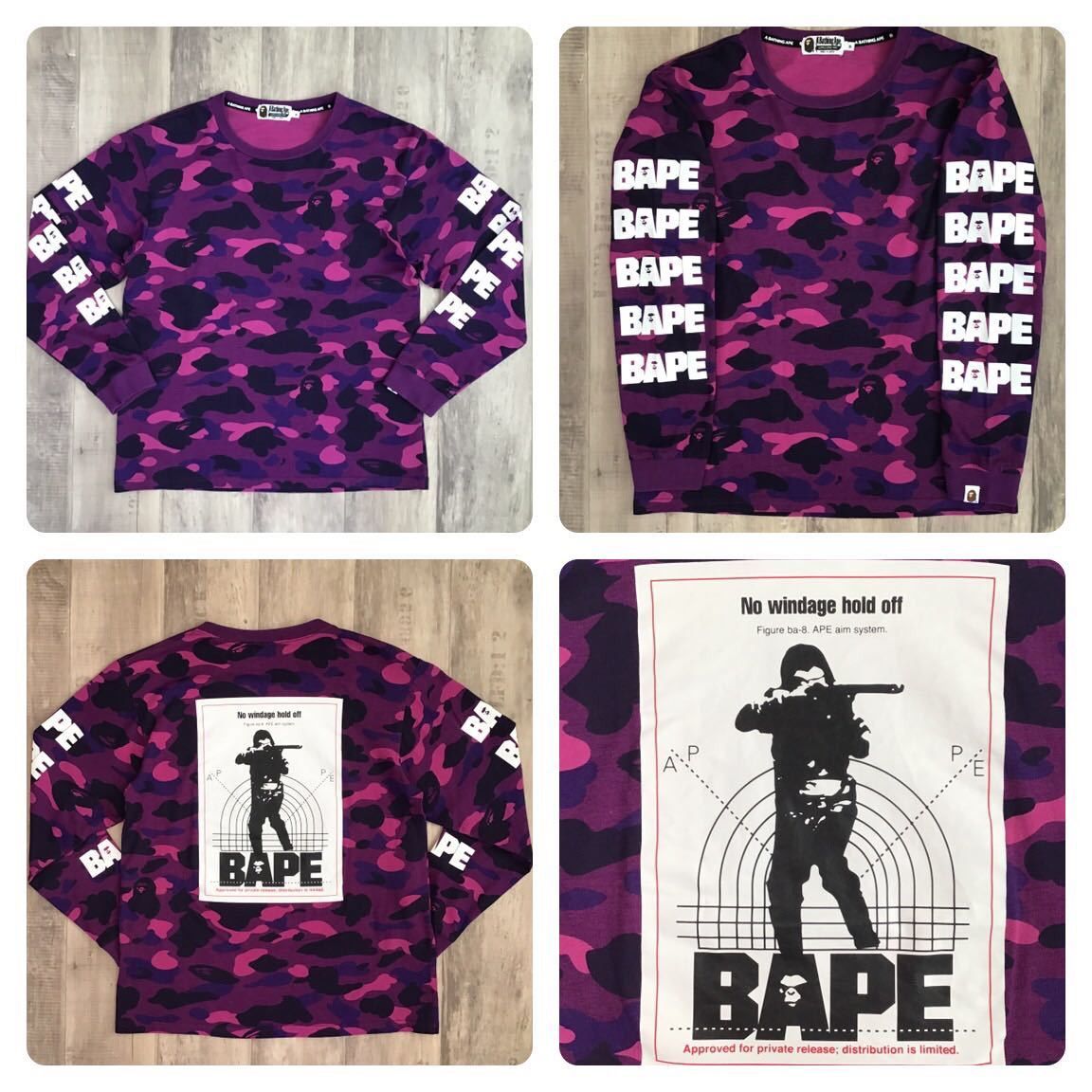 image of Bape Purple Camo Target Logo Long Sleeve T-Shirt, Men's (Size Medium)