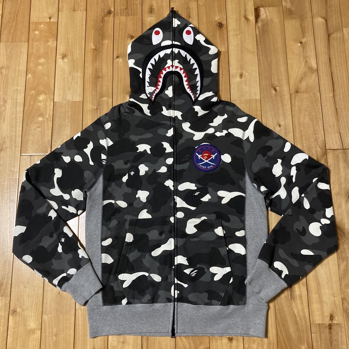 image of Bape Glow In The Dark City Camo Shark Full Zip Hoodie in Black, Men's (Size Large)