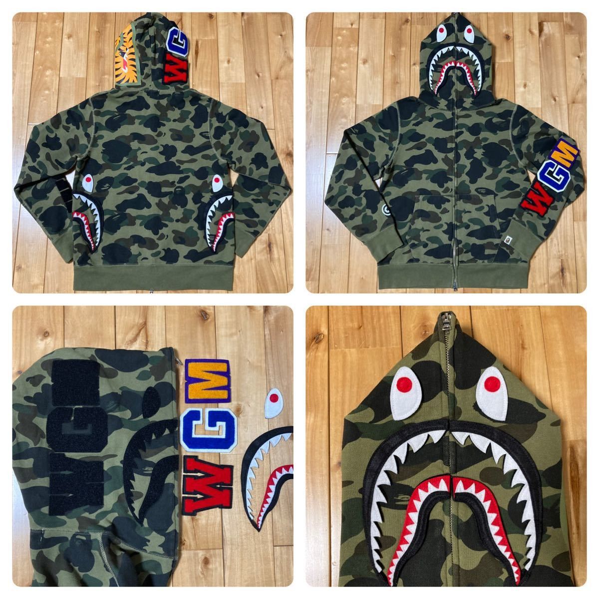 image of Bape Detachable Shark Full Zip Hoodie 1St Camo Green, Men's (Size Medium)