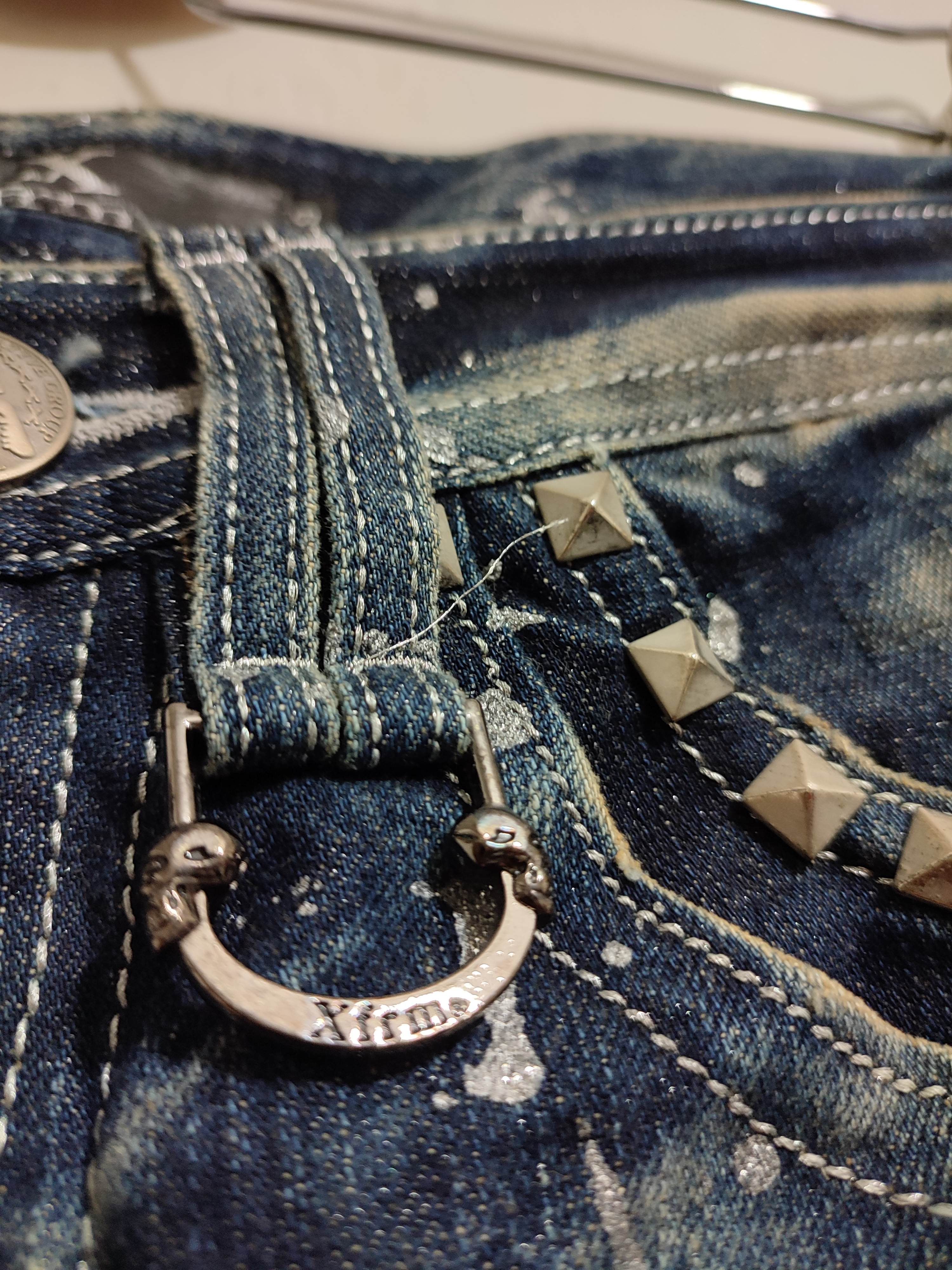 Japanese Brand 🔥XFRM Japan Acid Wash Jeans Skull Pants Painted Flared Size US 29 - 15 Thumbnail