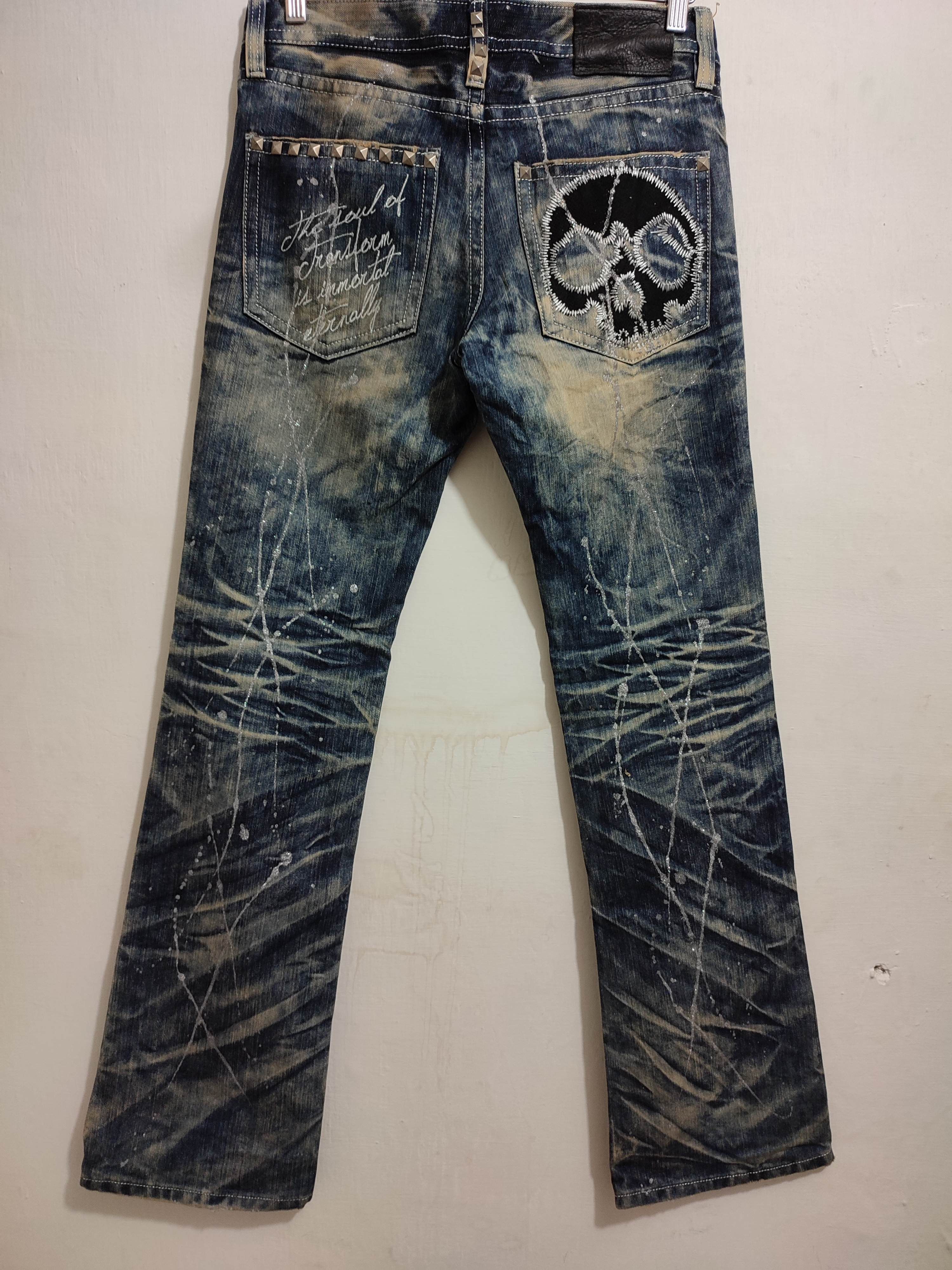 Japanese Brand 🔥XFRM Japan Acid Wash Jeans Skull Pants Painted Flared Size US 29 - 5 Thumbnail