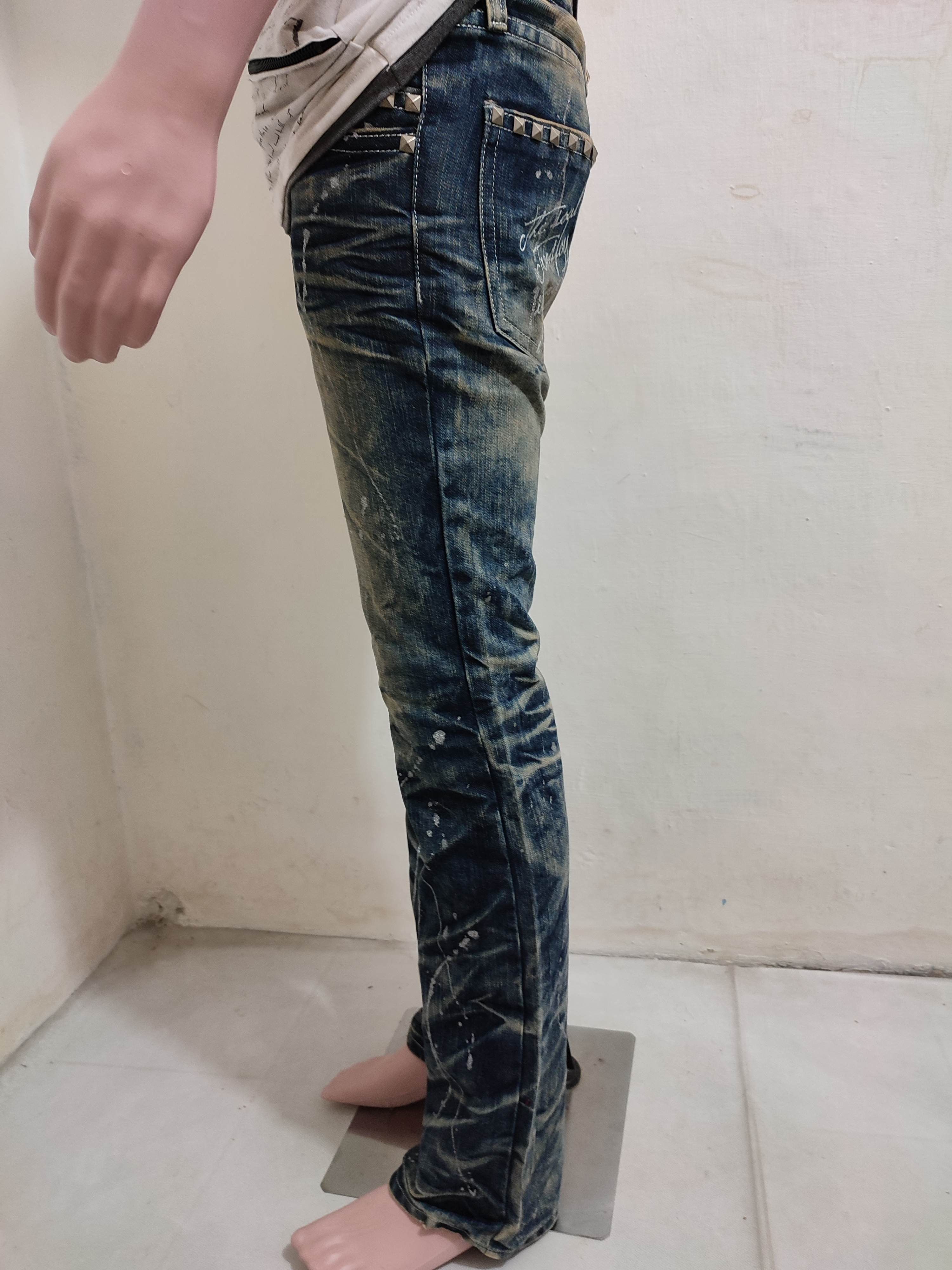 Japanese Brand 🔥XFRM Japan Acid Wash Jeans Skull Pants Painted Flared Size US 29 - 4 Thumbnail