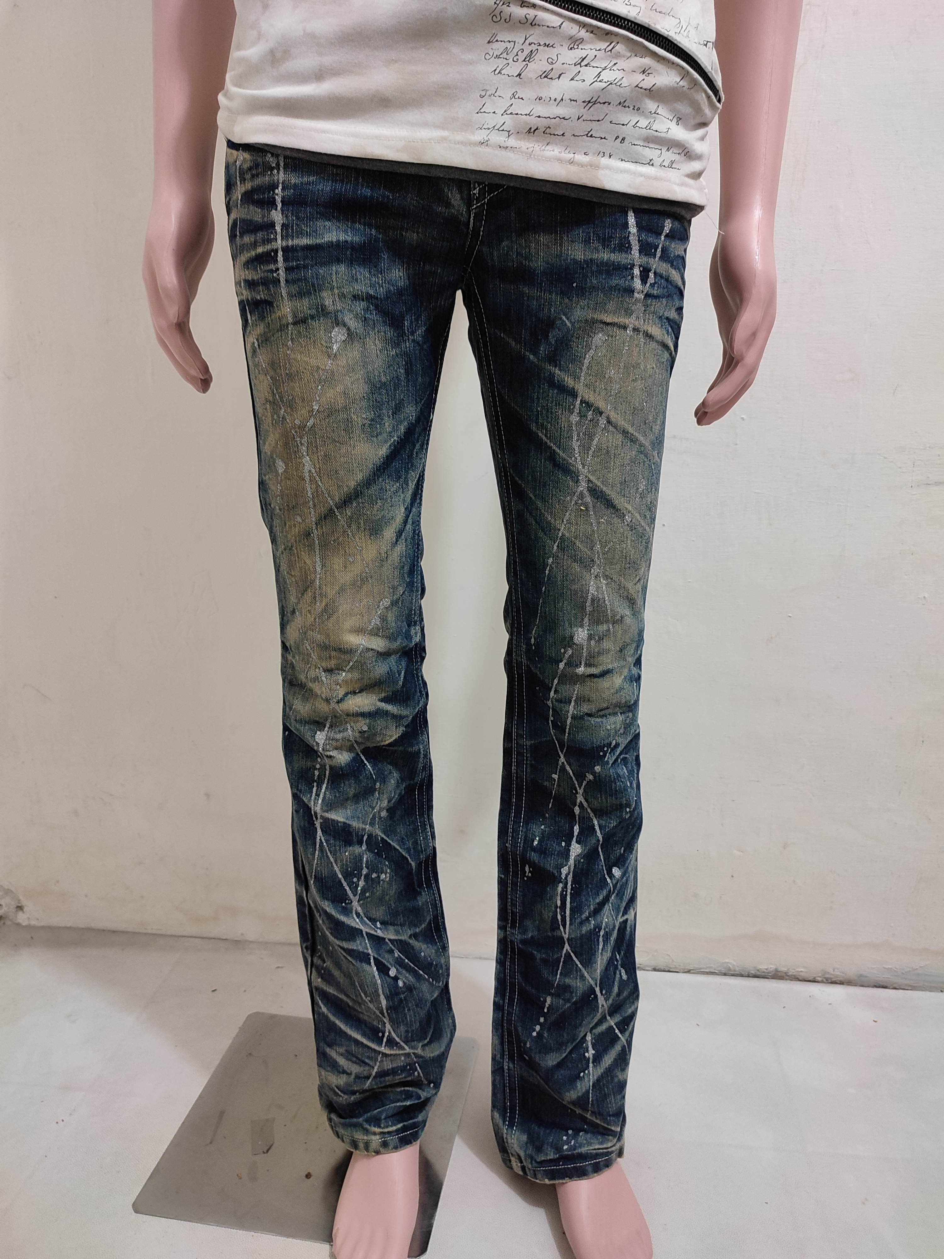 Japanese Brand 🔥XFRM Japan Acid Wash Jeans Skull Pants Painted Flared Size US 29 - 3 Thumbnail