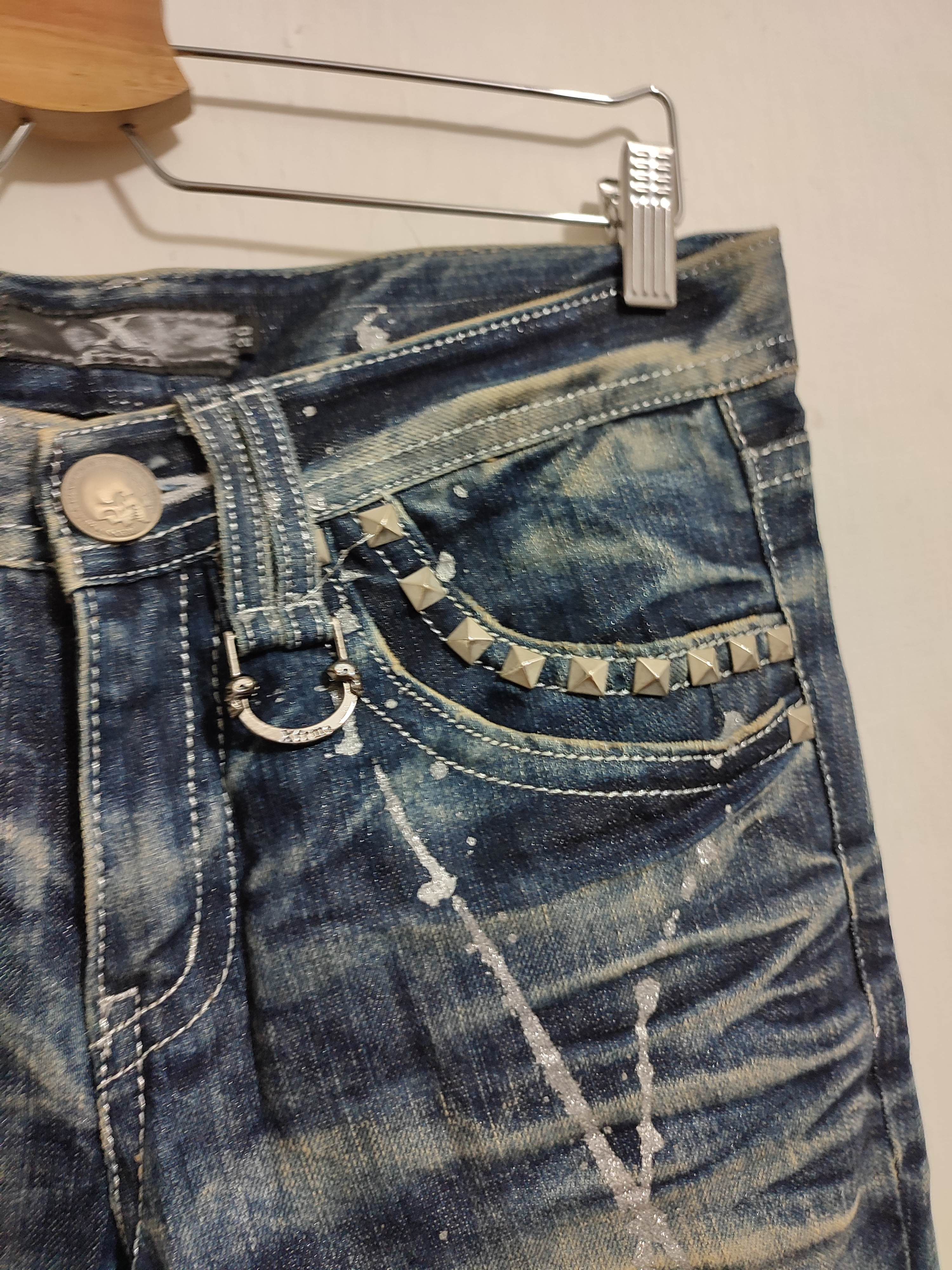 Japanese Brand 🔥XFRM Japan Acid Wash Jeans Skull Pants Painted Flared Size US 29 - 18 Thumbnail