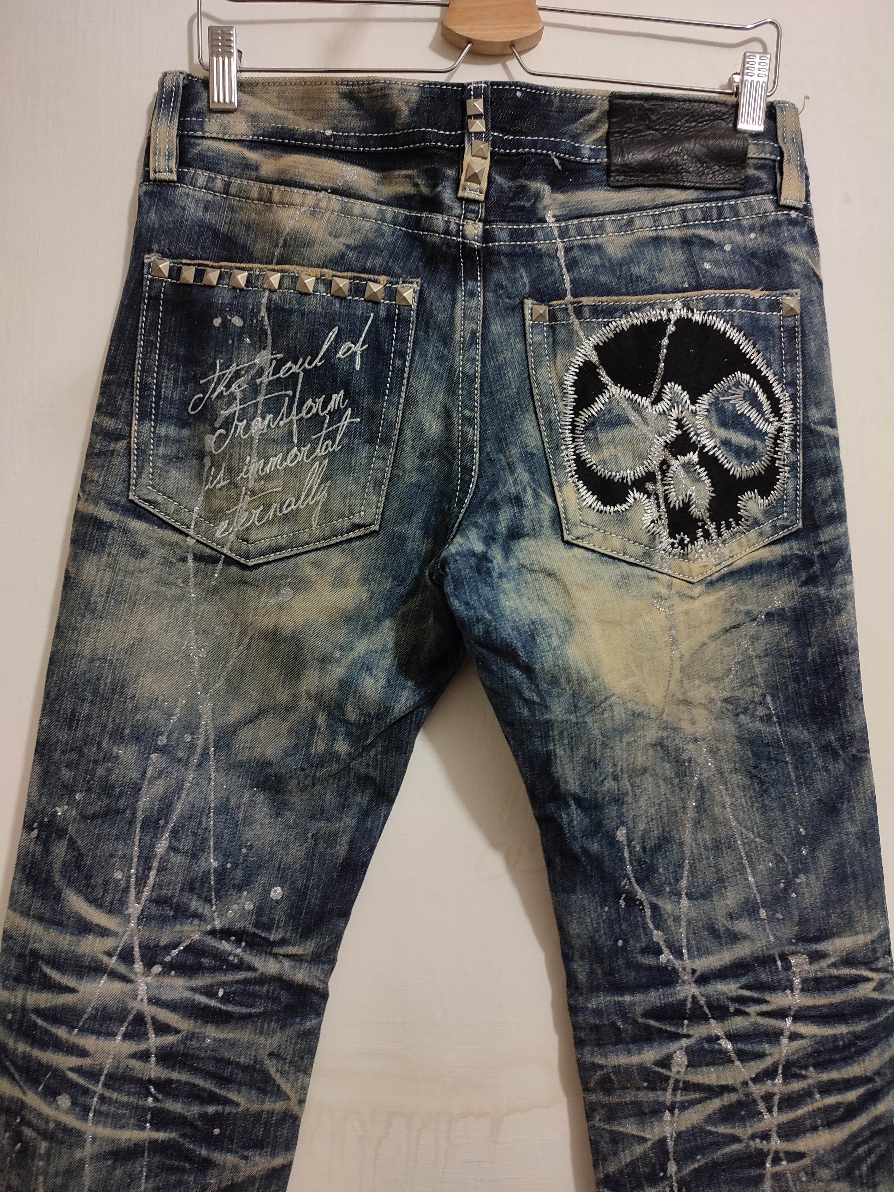 Japanese Brand 🔥XFRM Japan Acid Wash Jeans Skull Pants Painted Flared Size US 29 - 6 Thumbnail