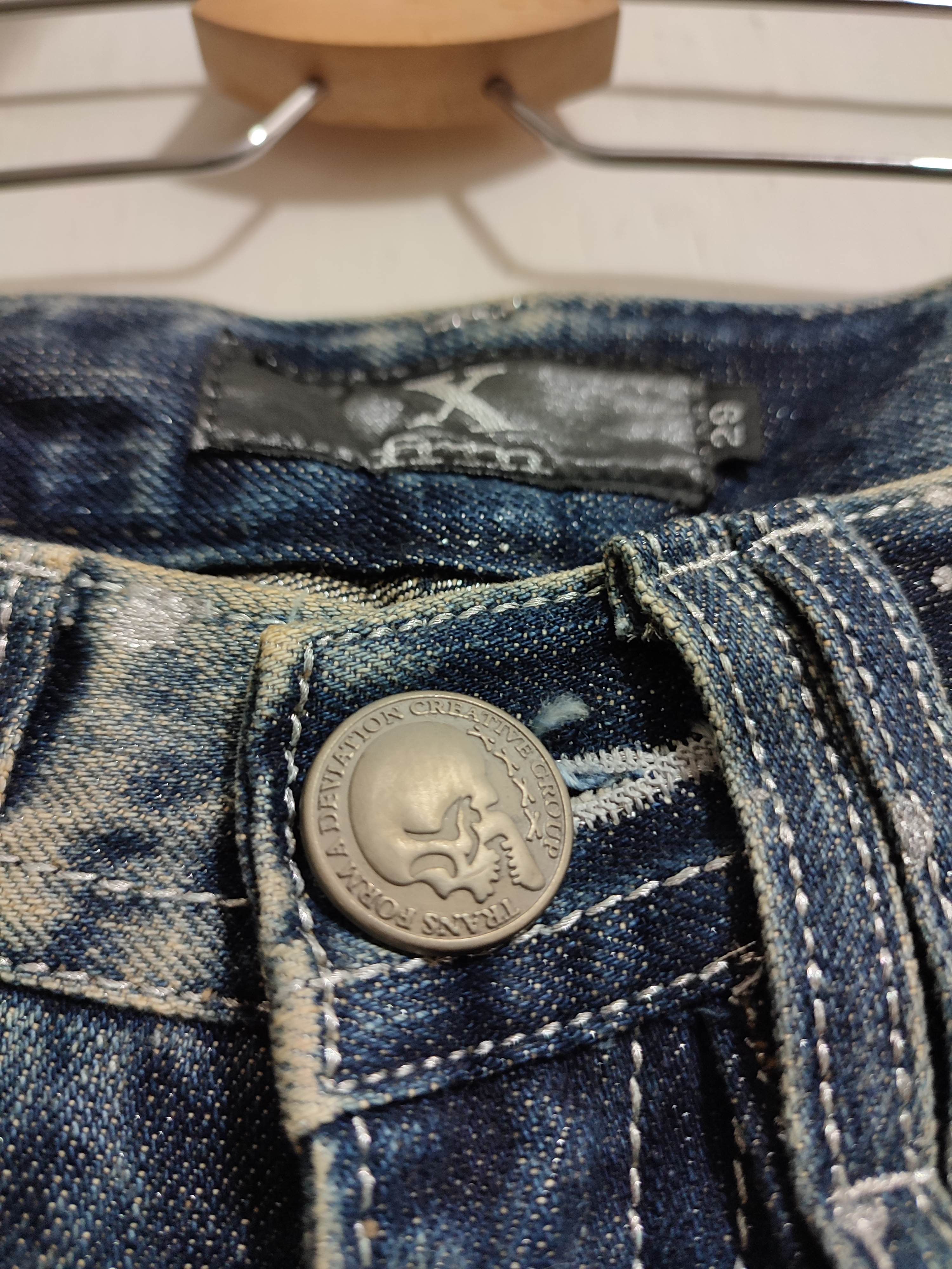 Japanese Brand 🔥XFRM Japan Acid Wash Jeans Skull Pants Painted Flared Size US 29 - 14 Thumbnail