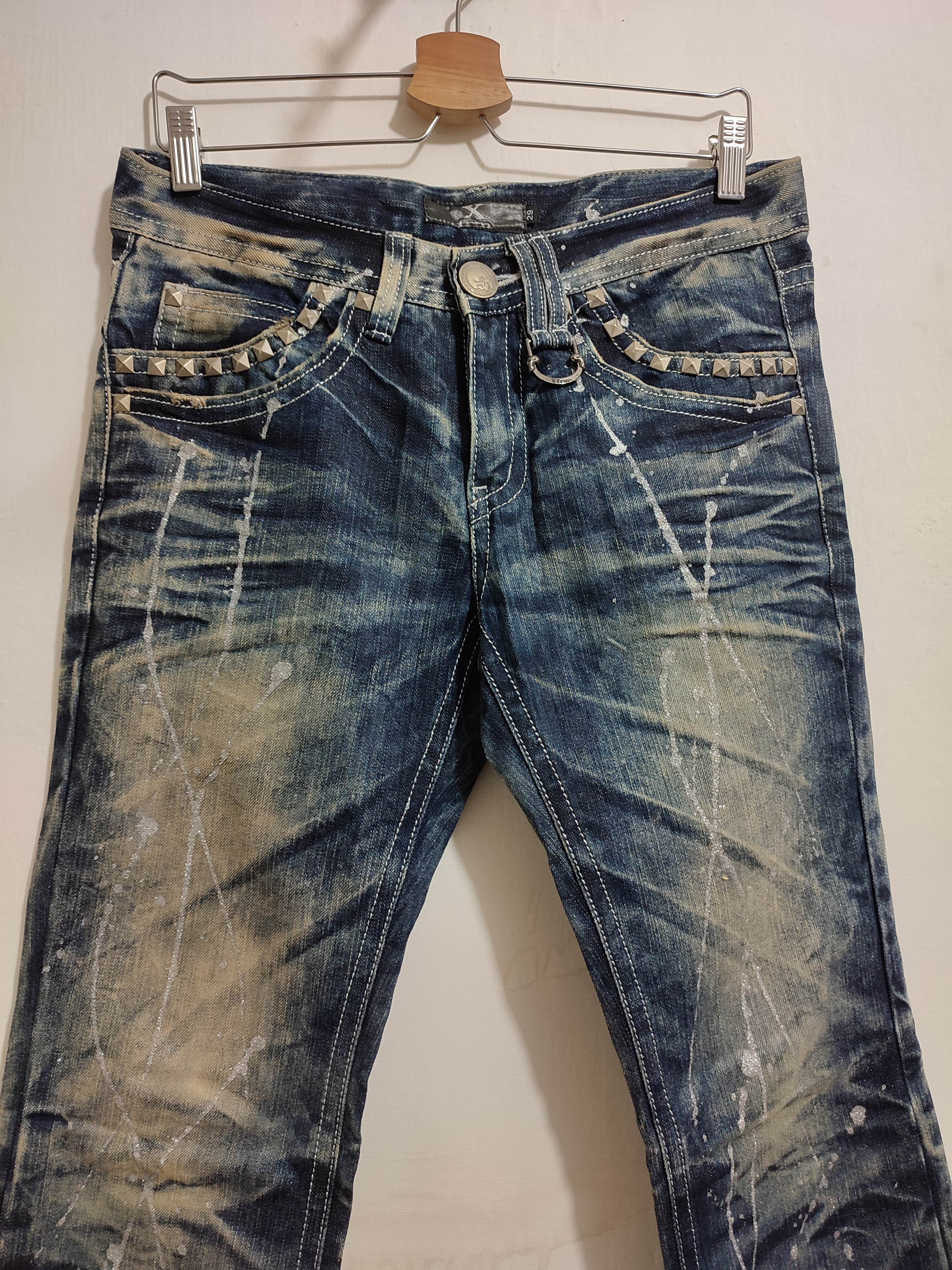 Japanese Brand 🔥XFRM Japan Acid Wash Jeans Skull Pants Painted Flared Size US 29 - 12 Thumbnail