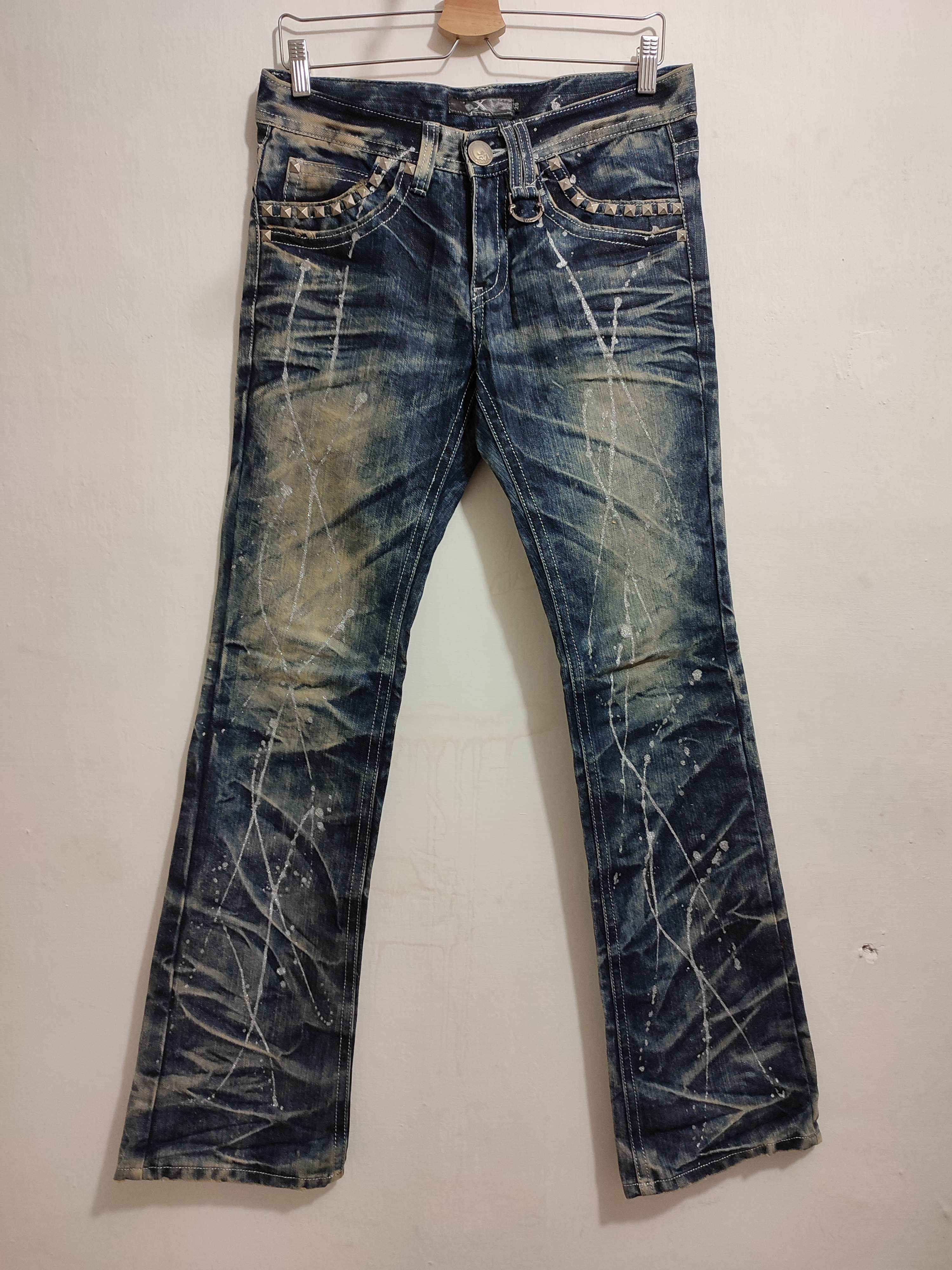 Japanese Brand 🔥XFRM Japan Acid Wash Jeans Skull Pants Painted Flared Size US 29 - 11 Thumbnail
