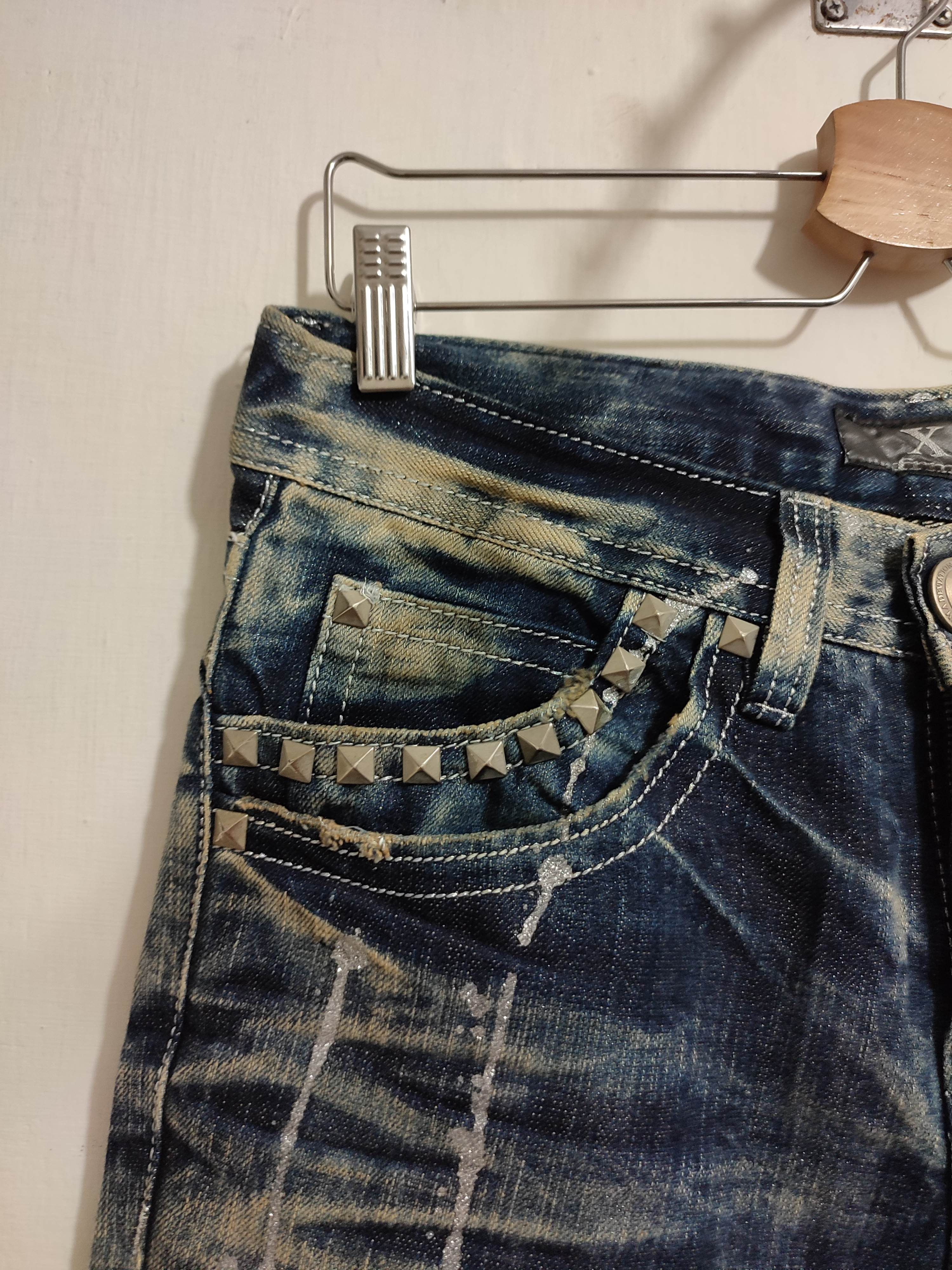 Japanese Brand 🔥XFRM Japan Acid Wash Jeans Skull Pants Painted Flared Size US 29 - 17 Thumbnail