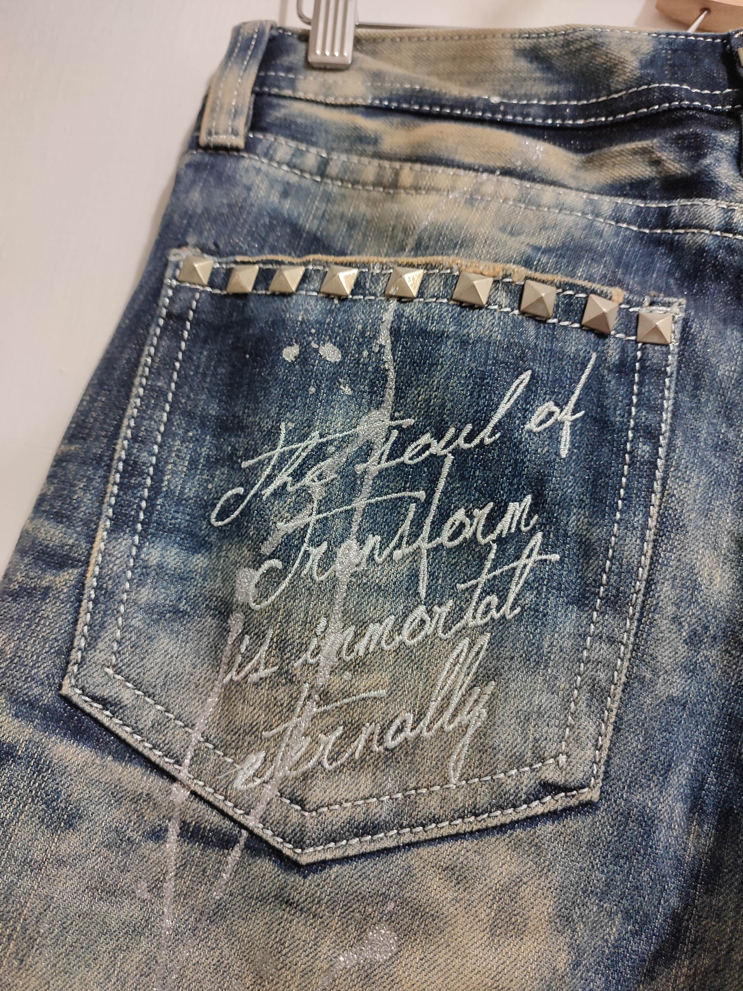 Japanese Brand 🔥XFRM Japan Acid Wash Jeans Skull Pants Painted Flared Size US 29 - 9 Thumbnail