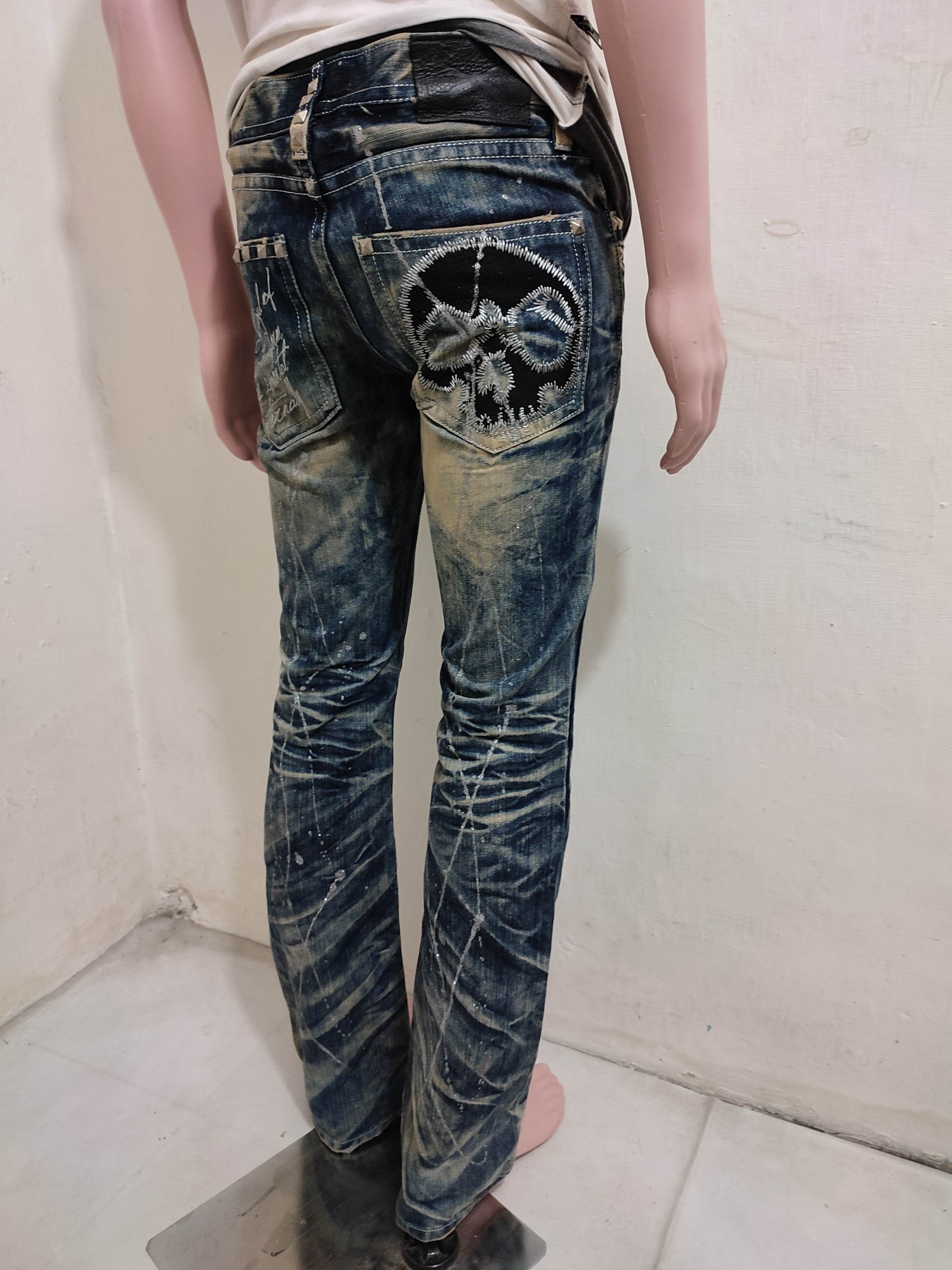 Japanese Brand 🔥XFRM Japan Acid Wash Jeans Skull Pants Painted Flared Size US 29 - 2 Thumbnail