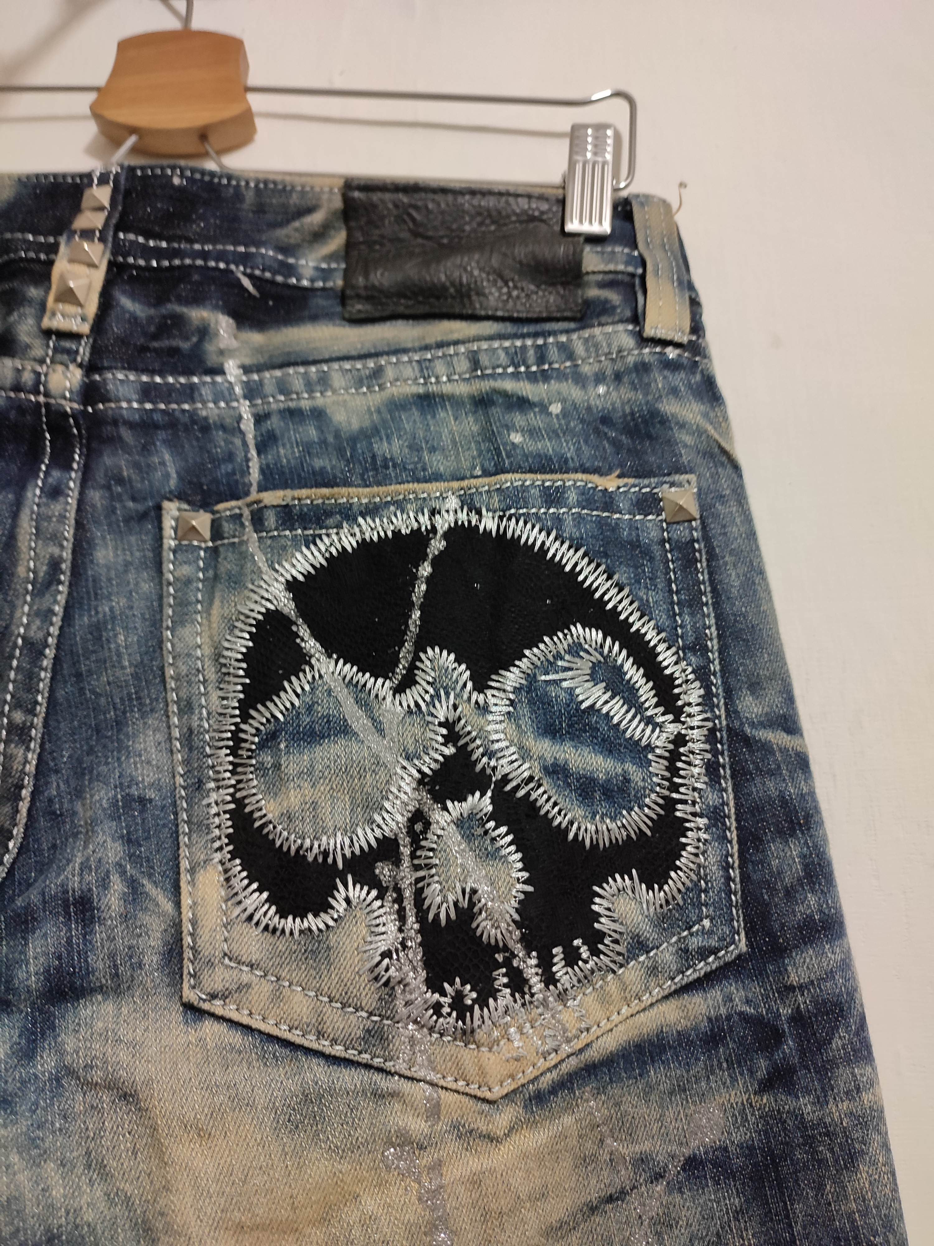 Japanese Brand 🔥XFRM Japan Acid Wash Jeans Skull Pants Painted Flared Size US 29 - 8 Thumbnail